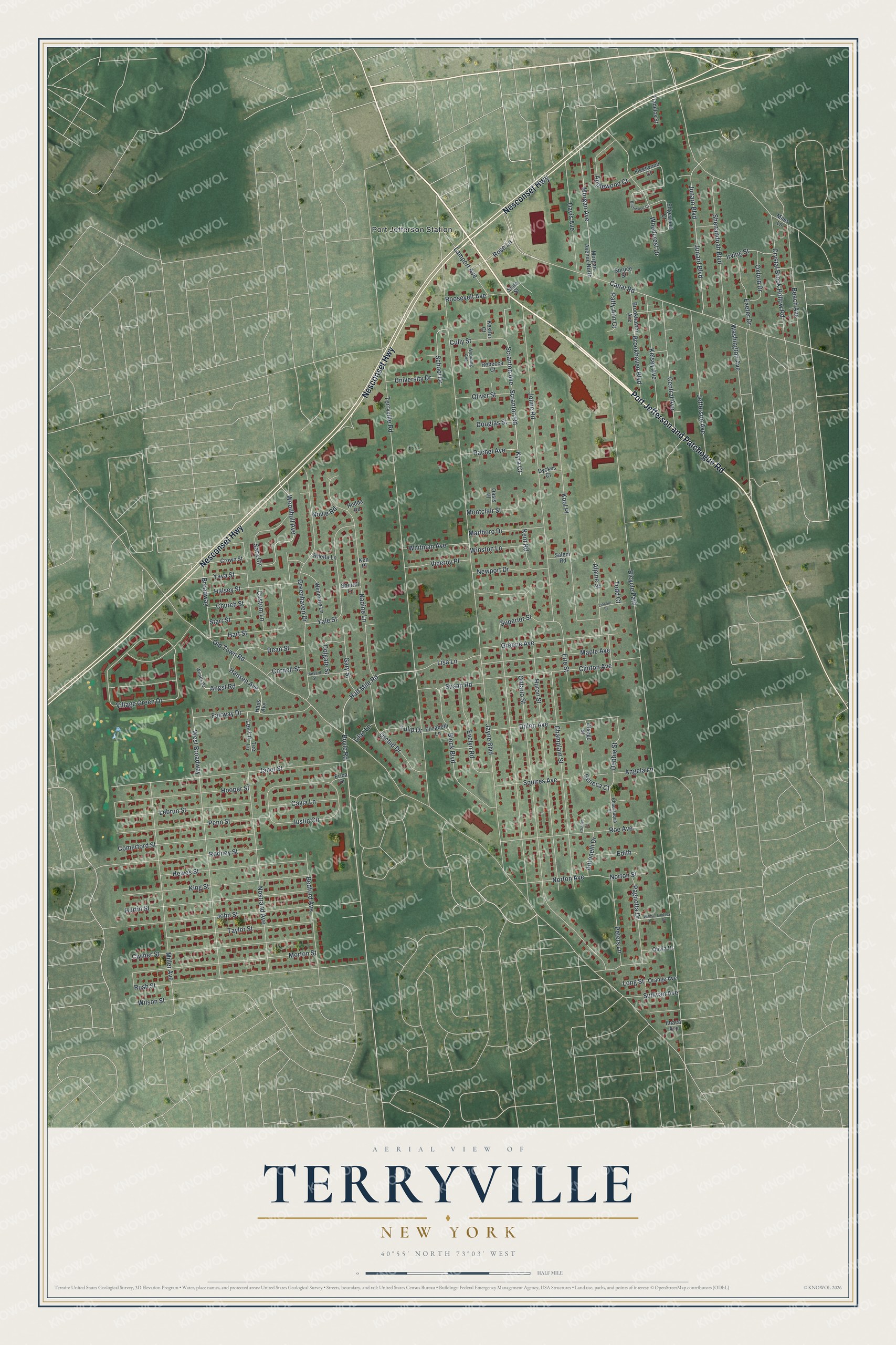 Watermarked full-map preview of Terryville, New York