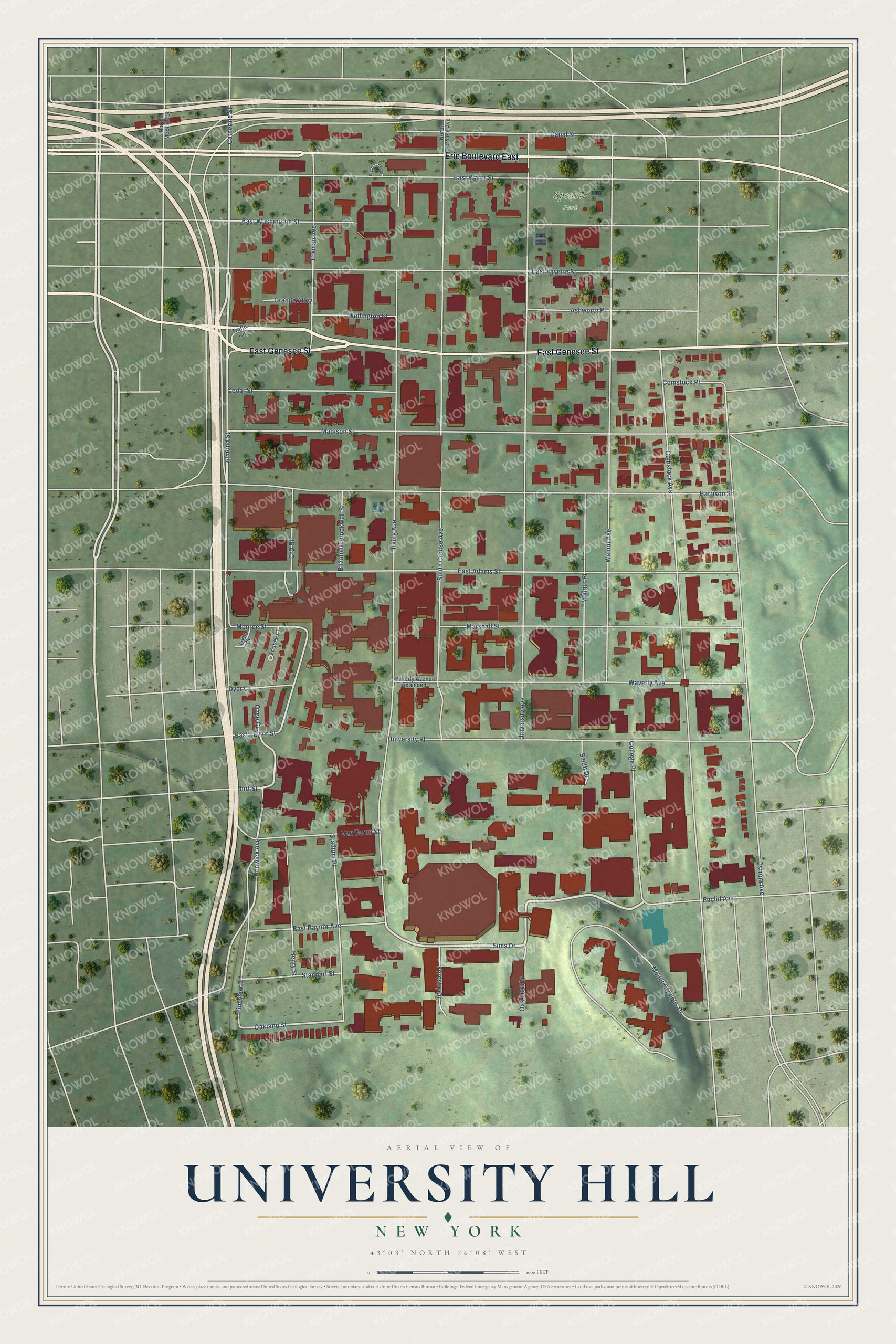 Watermarked full-map preview of University Hill, New York