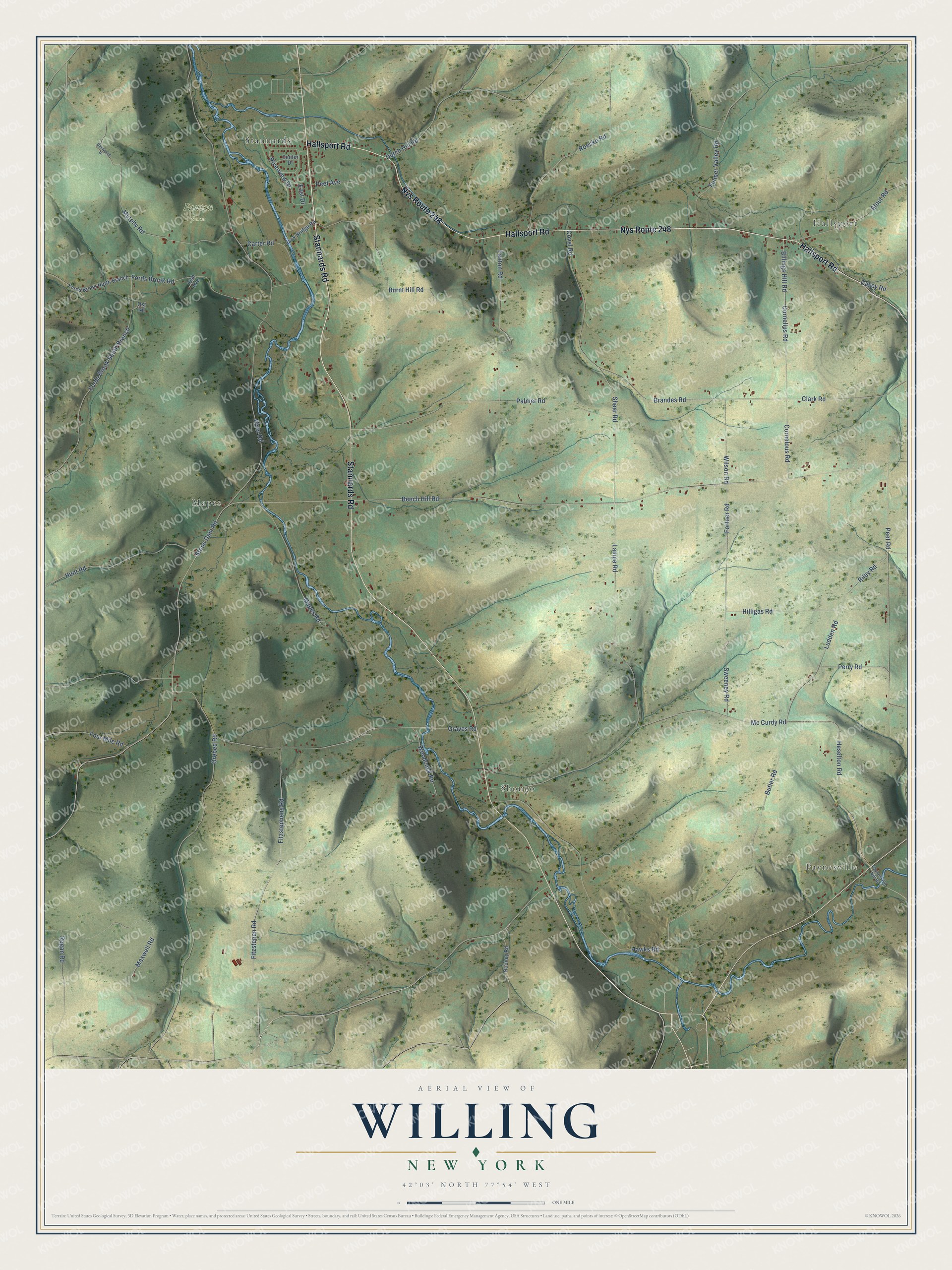 Detailed map of Willing, New York, showing streets, buildings, and neighborhoods
