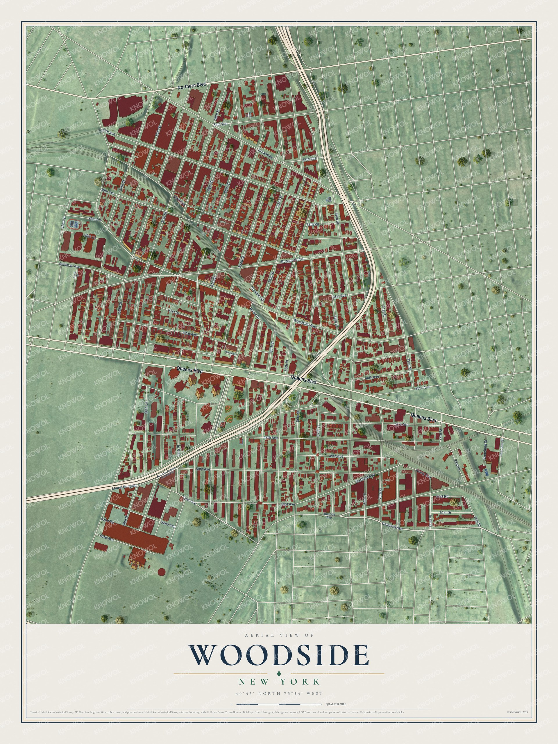 Watermarked full-map preview of Woodside, New York