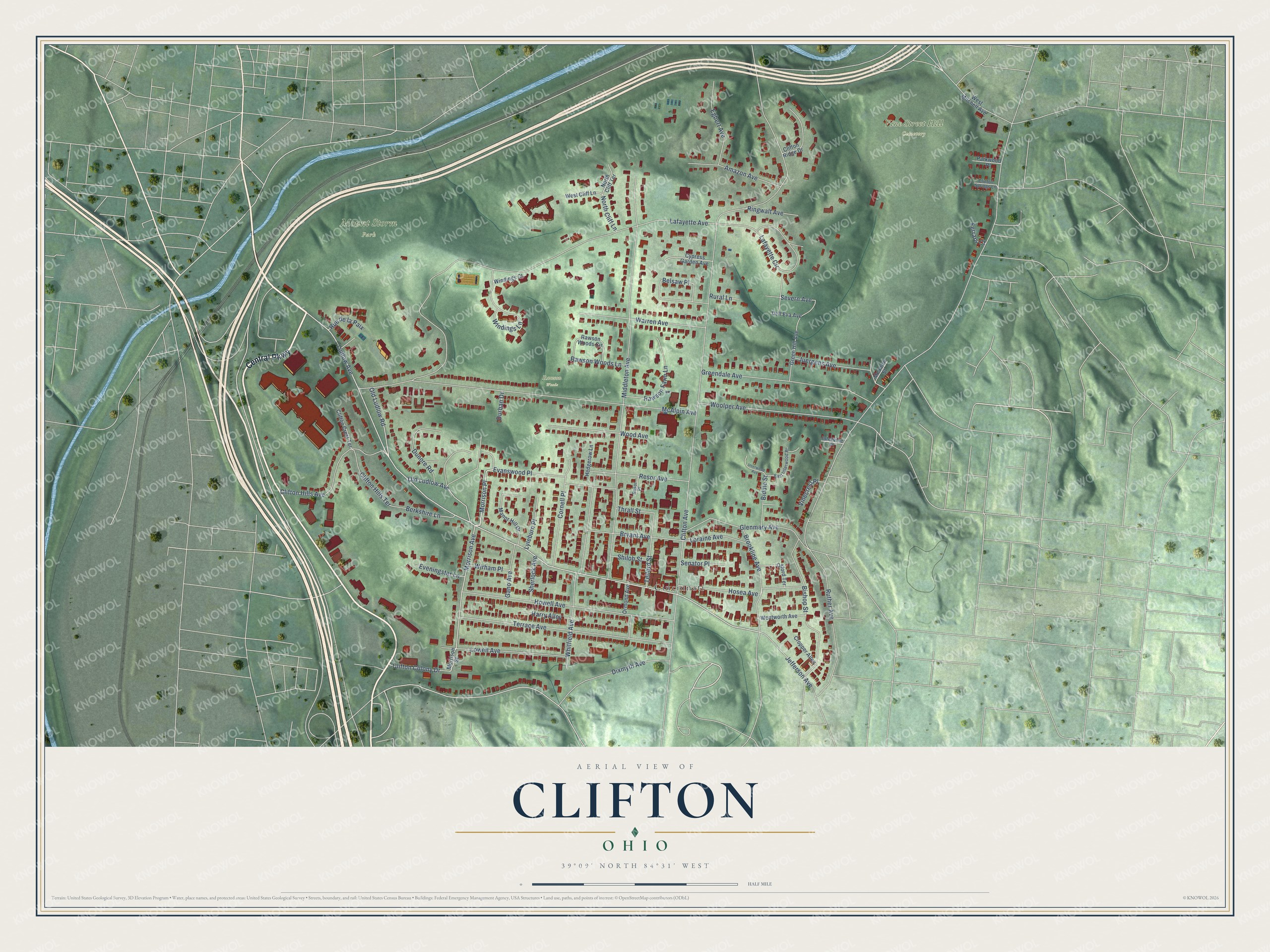 Watermarked full-map preview of Clifton, Ohio