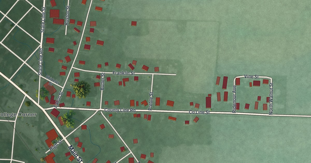 Map of College Corner, Ohio in 2026