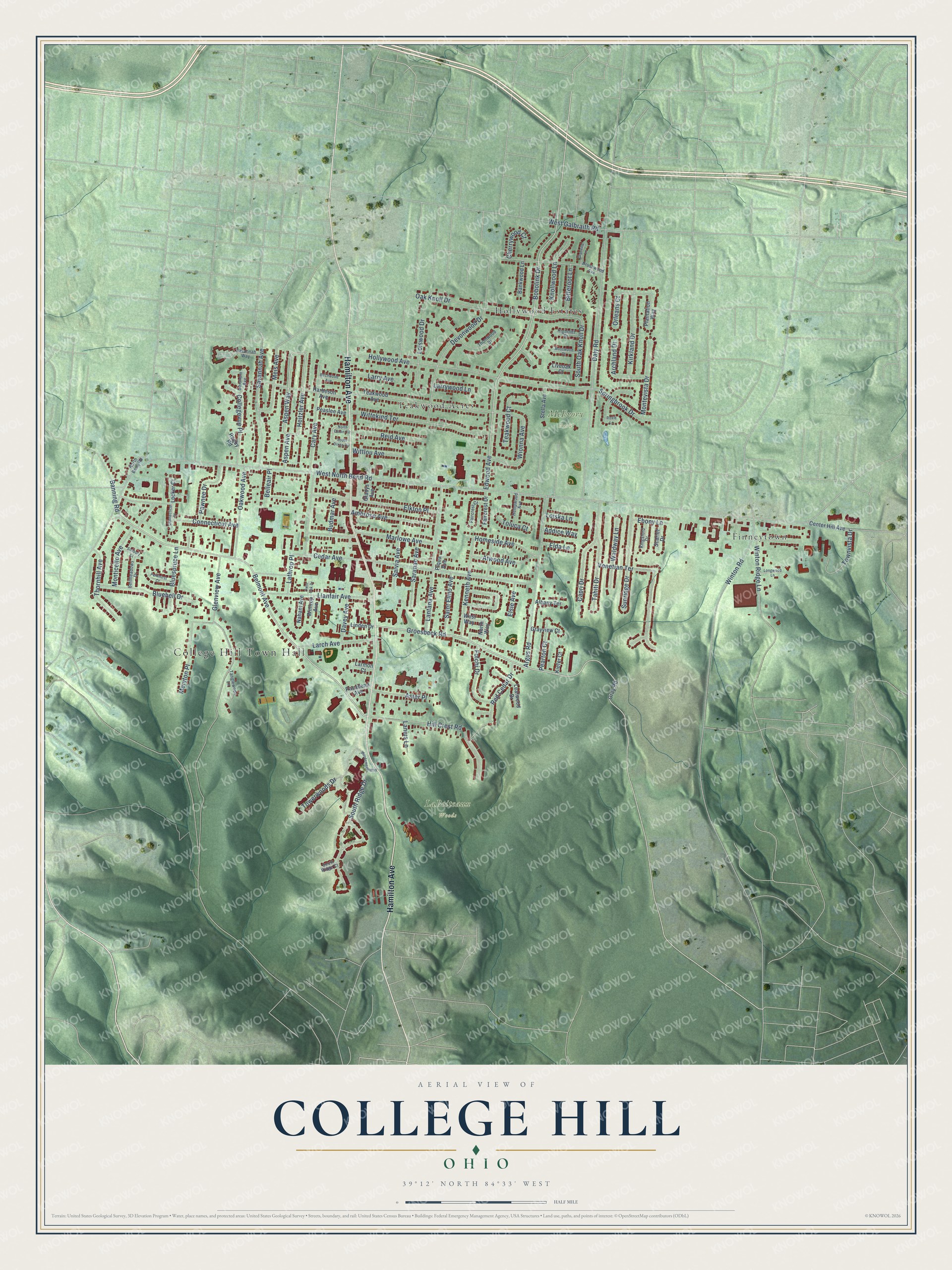 Watermarked full-map preview of College Hill, Ohio