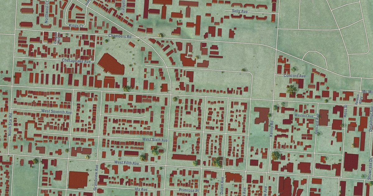 Close-up of streets and buildings in Fifth by Northwest, Ohio
