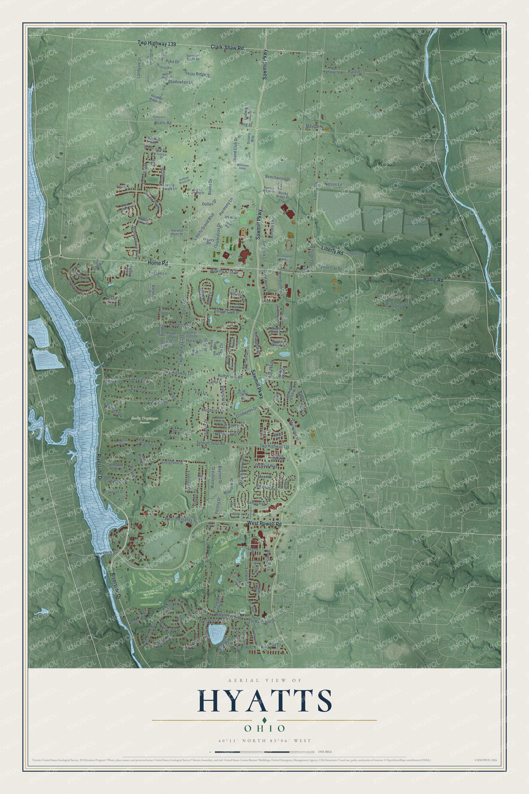 Watermarked full-map preview of Hyatts, Ohio