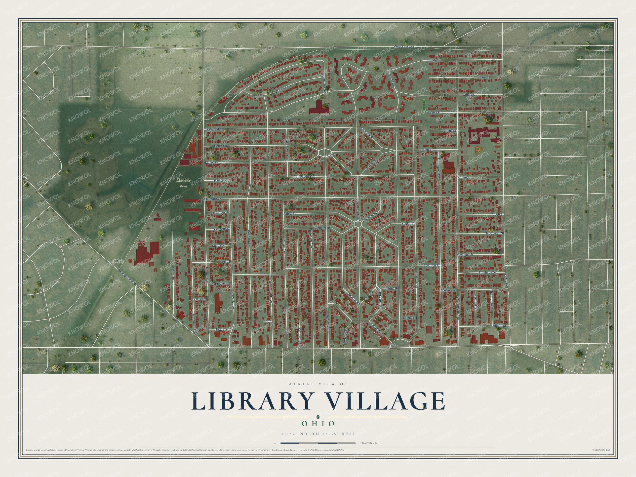 Watermarked full-map preview of Library Village, Ohio