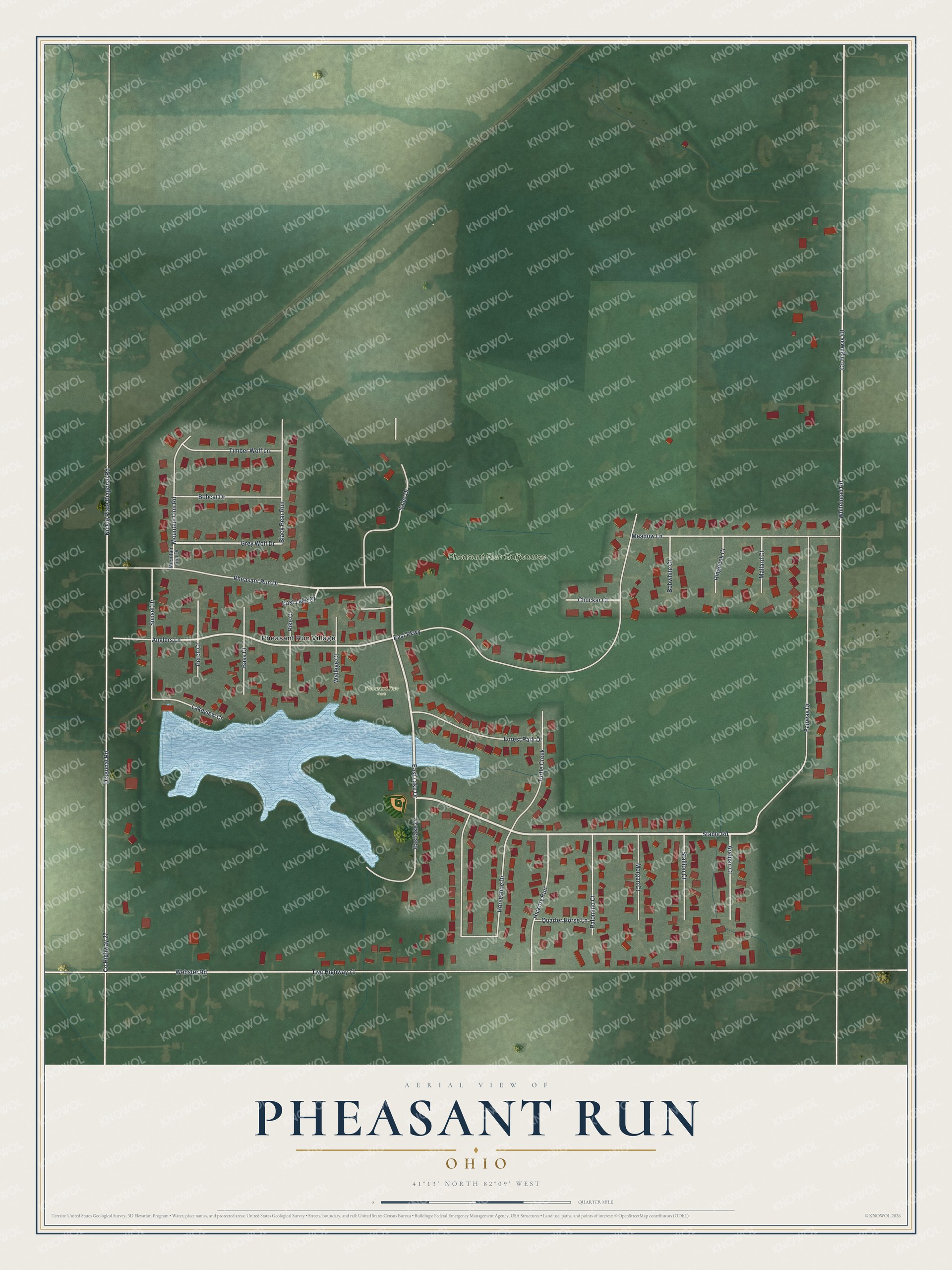 Watermarked full-map preview of Pheasant Run, Ohio