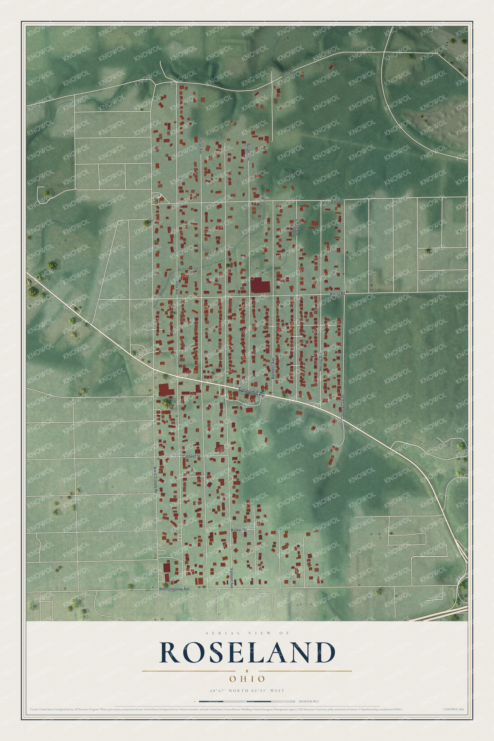 Watermarked full-map preview of Roseland, Ohio