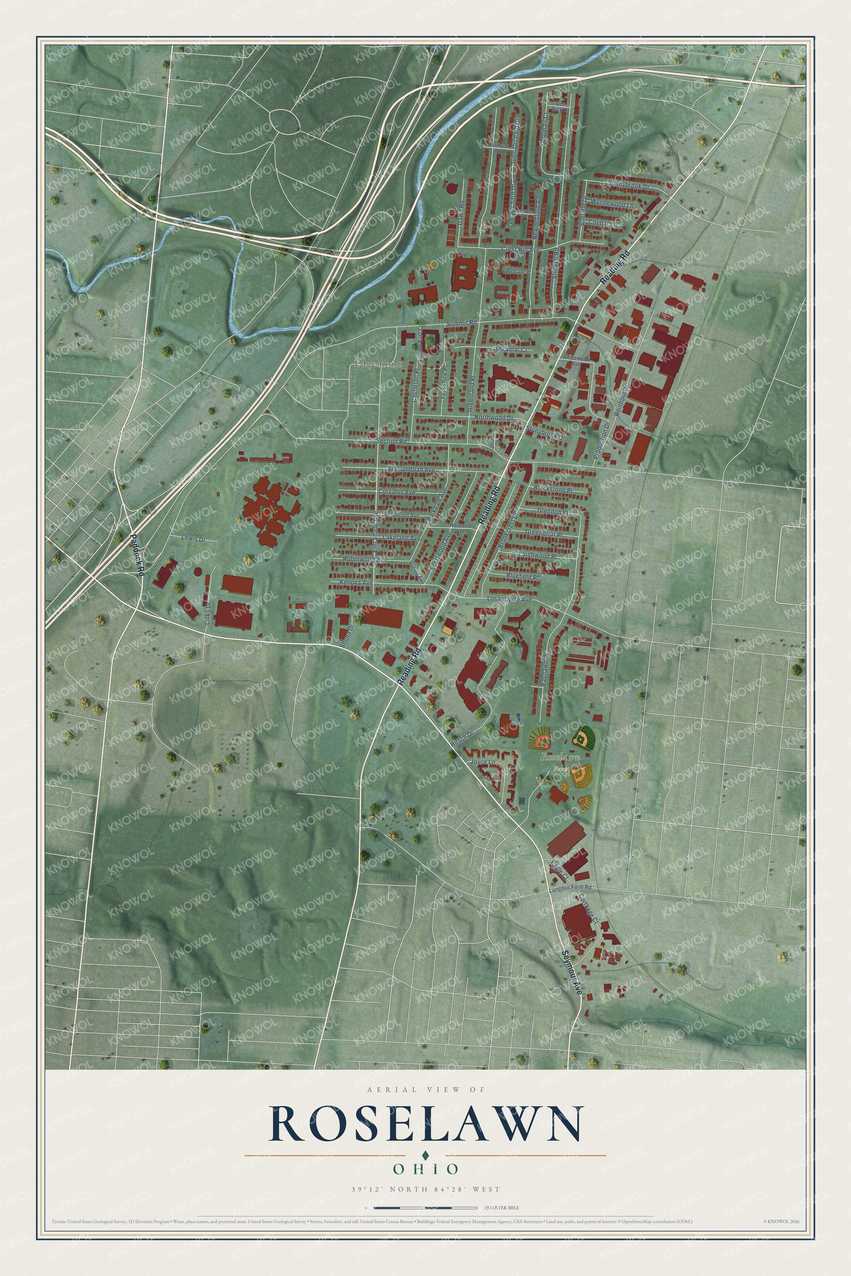 Watermarked full-map preview of Roselawn, Ohio