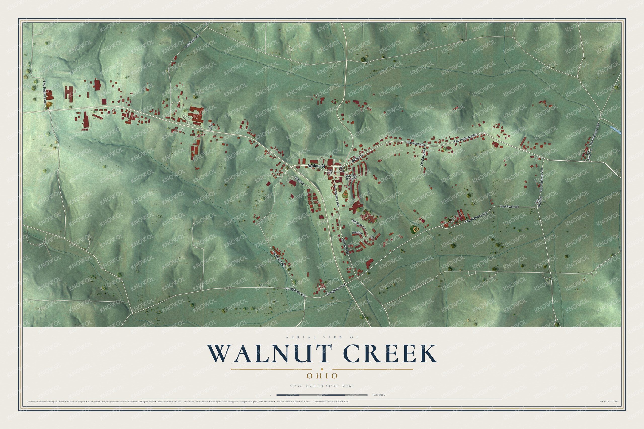Watermarked full-map preview of Walnut Creek, Ohio