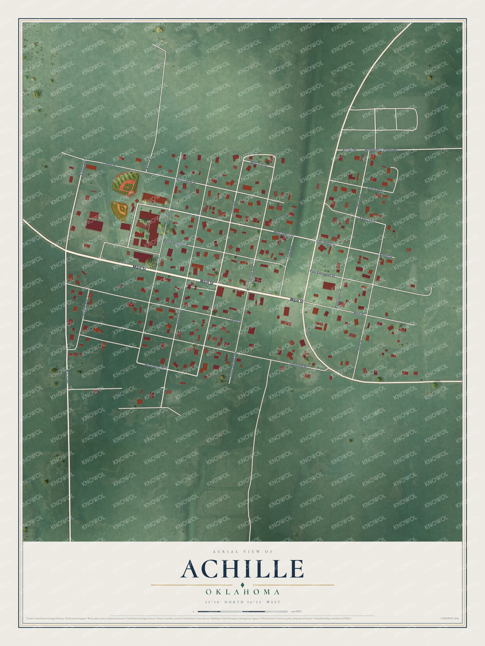Watermarked full-map preview of Achille, Oklahoma