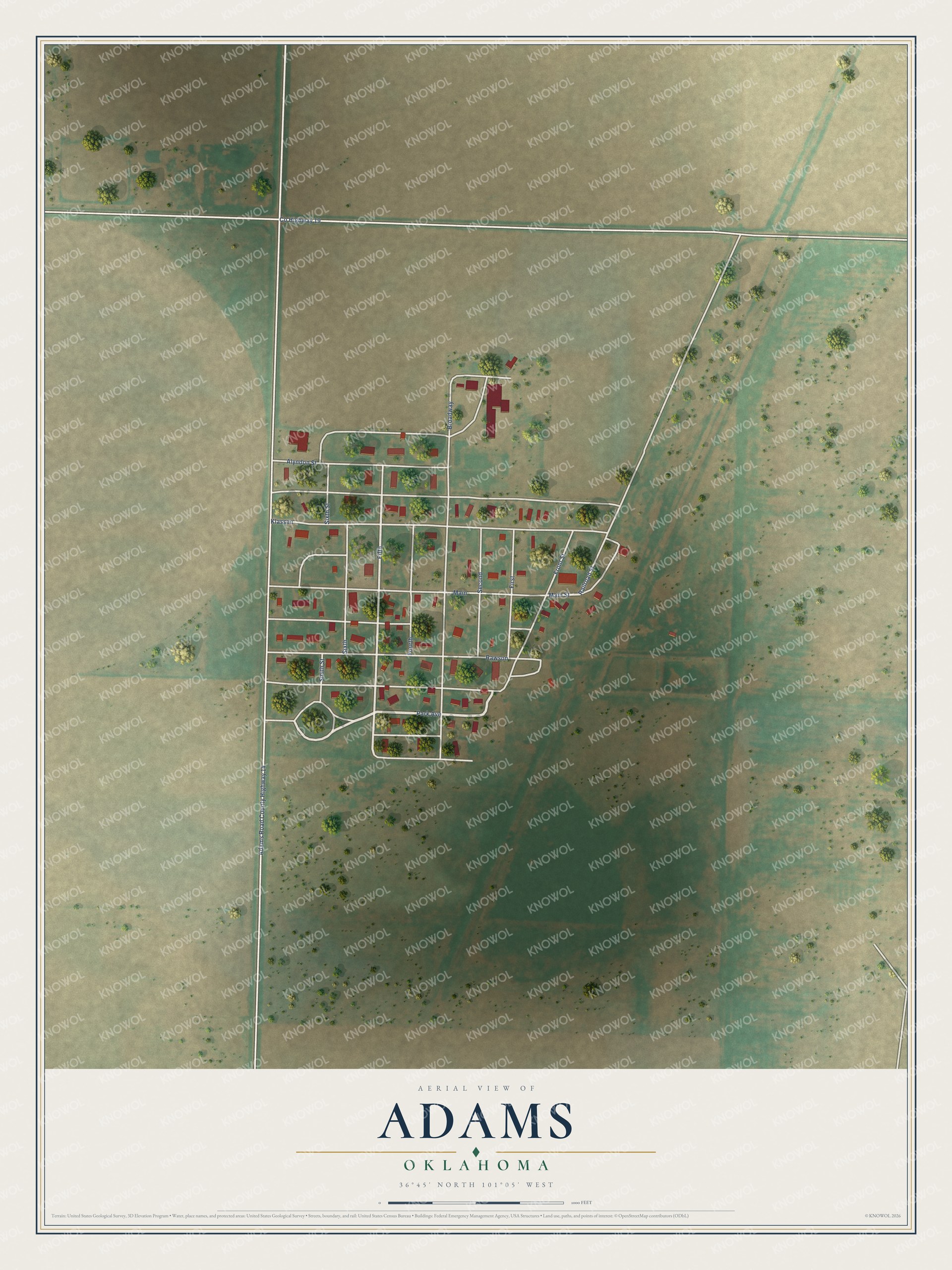 Watermarked full-map preview of Adams, Oklahoma