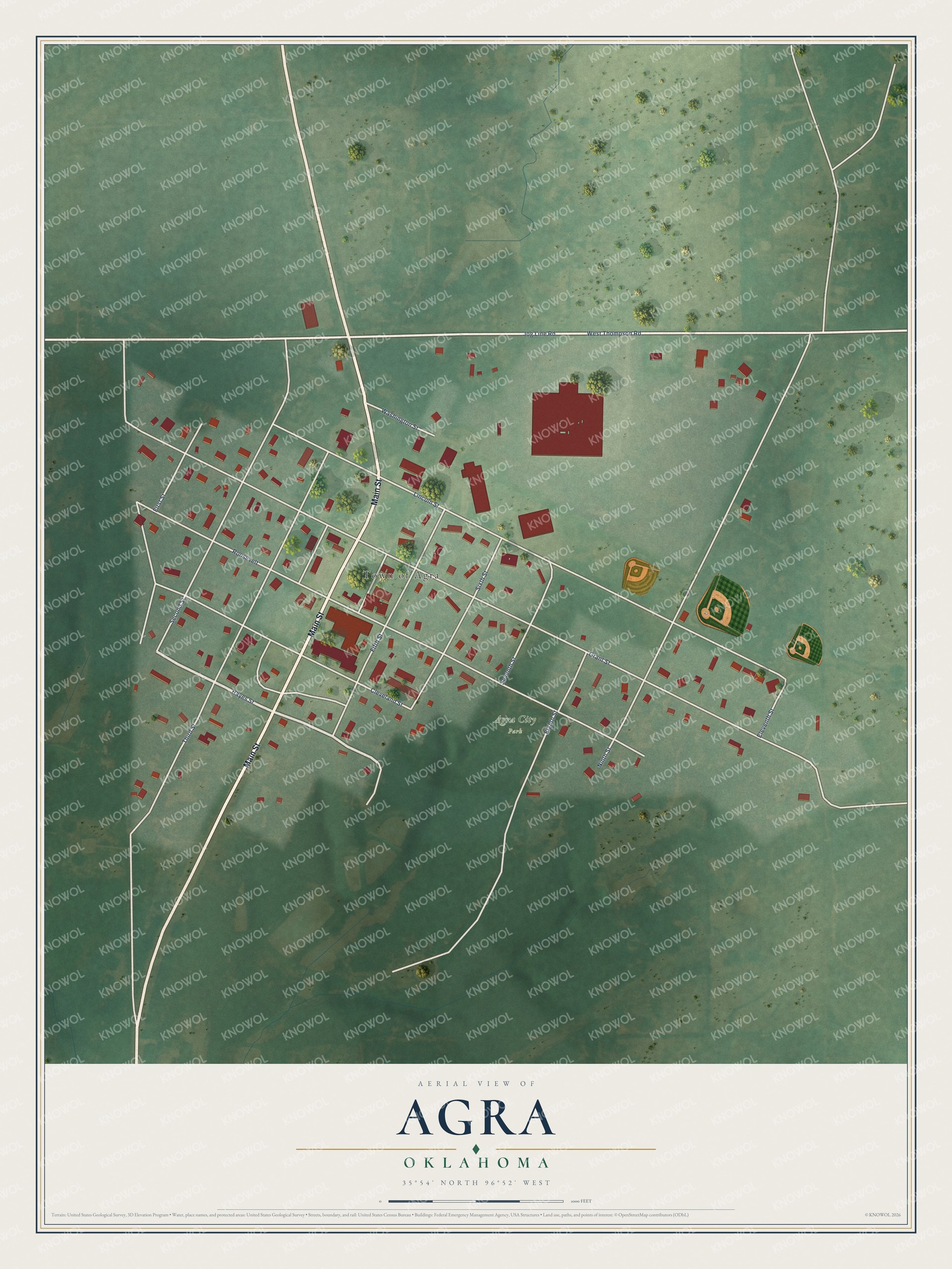 Watermarked full-map preview of Agra, Oklahoma