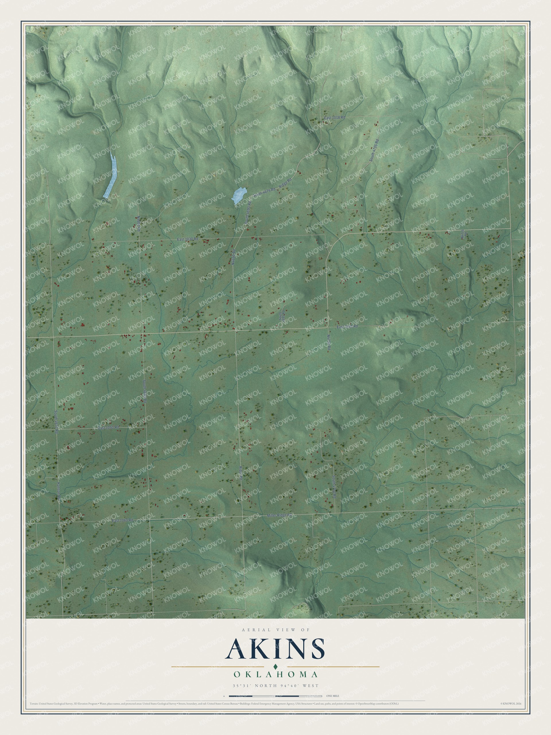 Watermarked full-map preview of Akins, Oklahoma