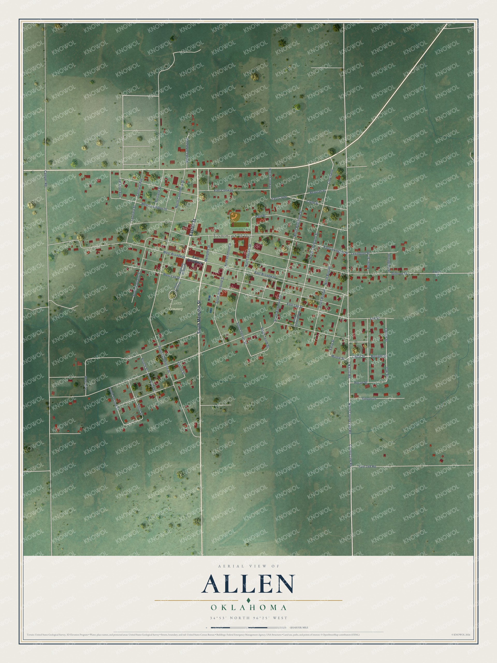 Watermarked full-map preview of Allen, Oklahoma