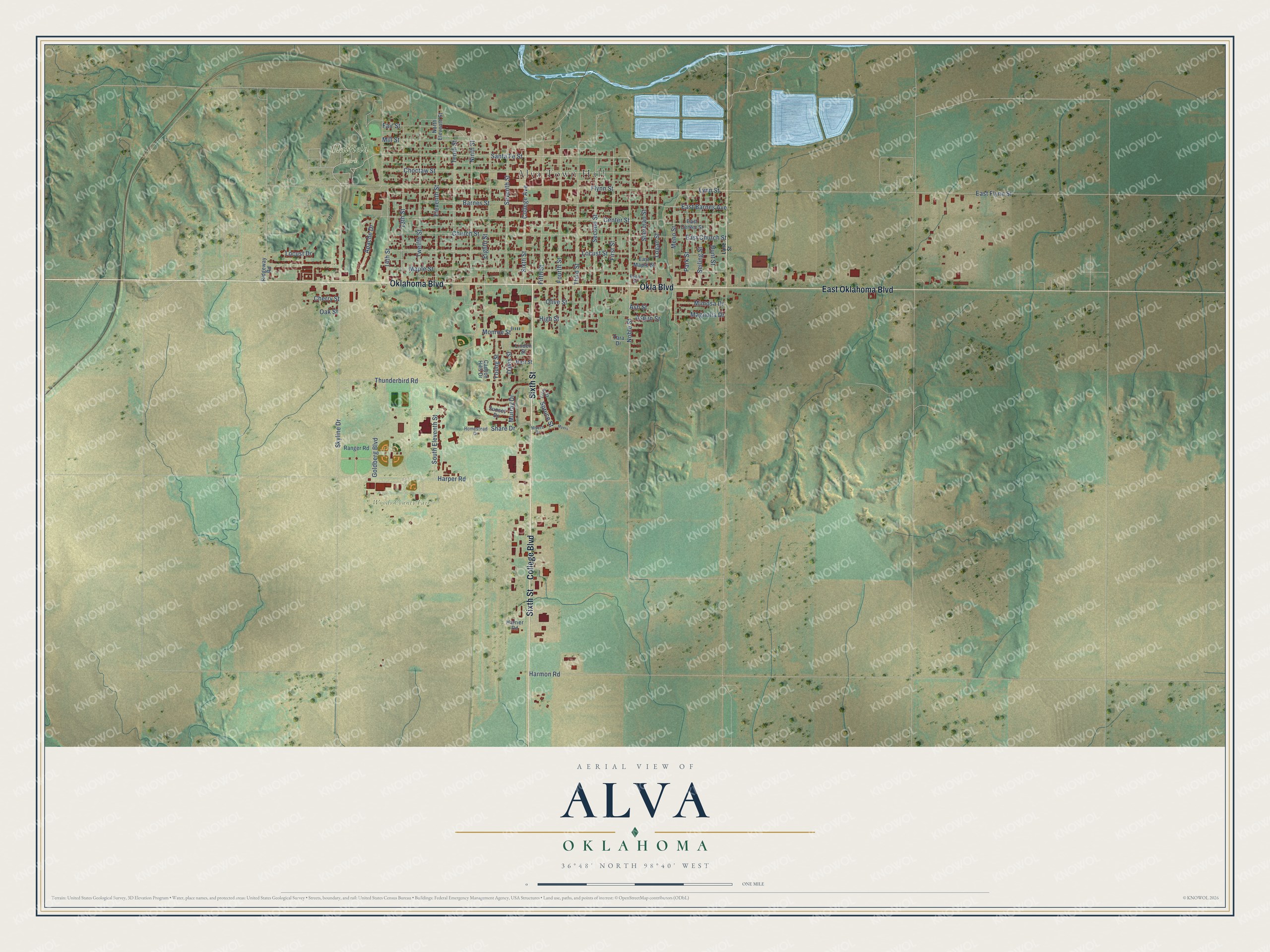 Watermarked full-map preview of Alva, Oklahoma