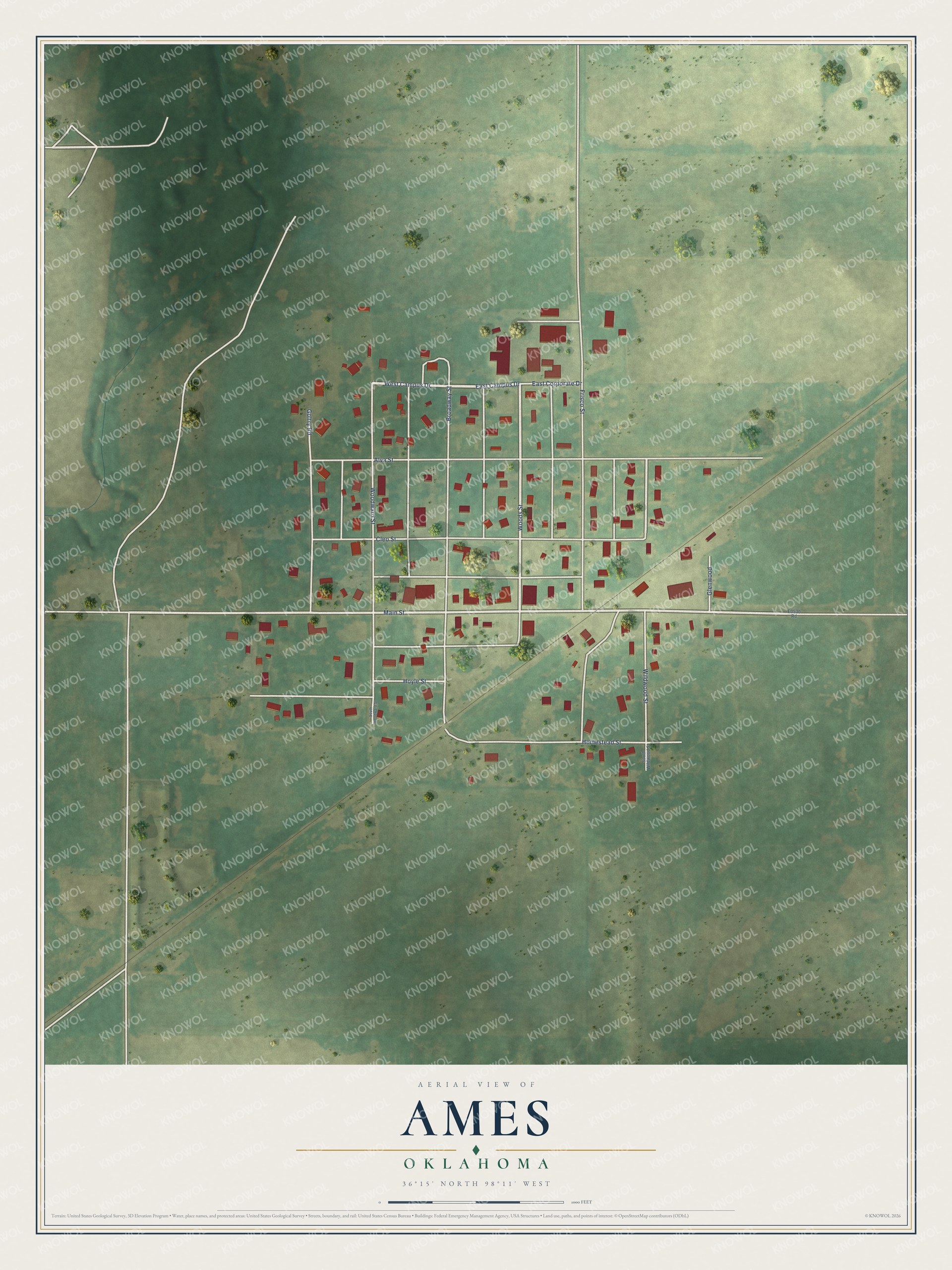 Watermarked full-map preview of Ames, Oklahoma