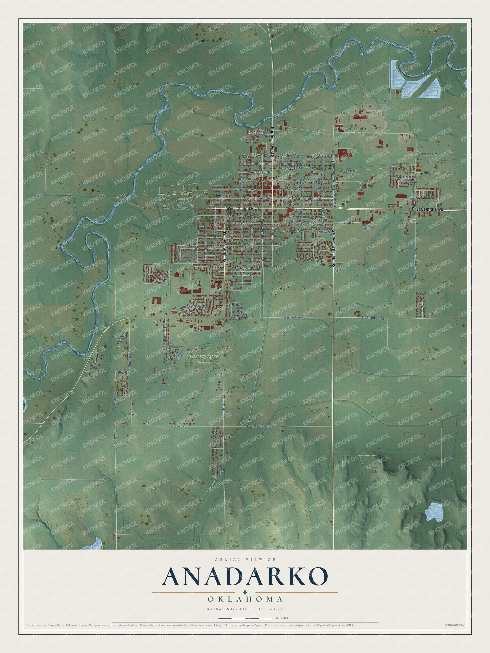 Watermarked full-map preview of Anadarko, Oklahoma