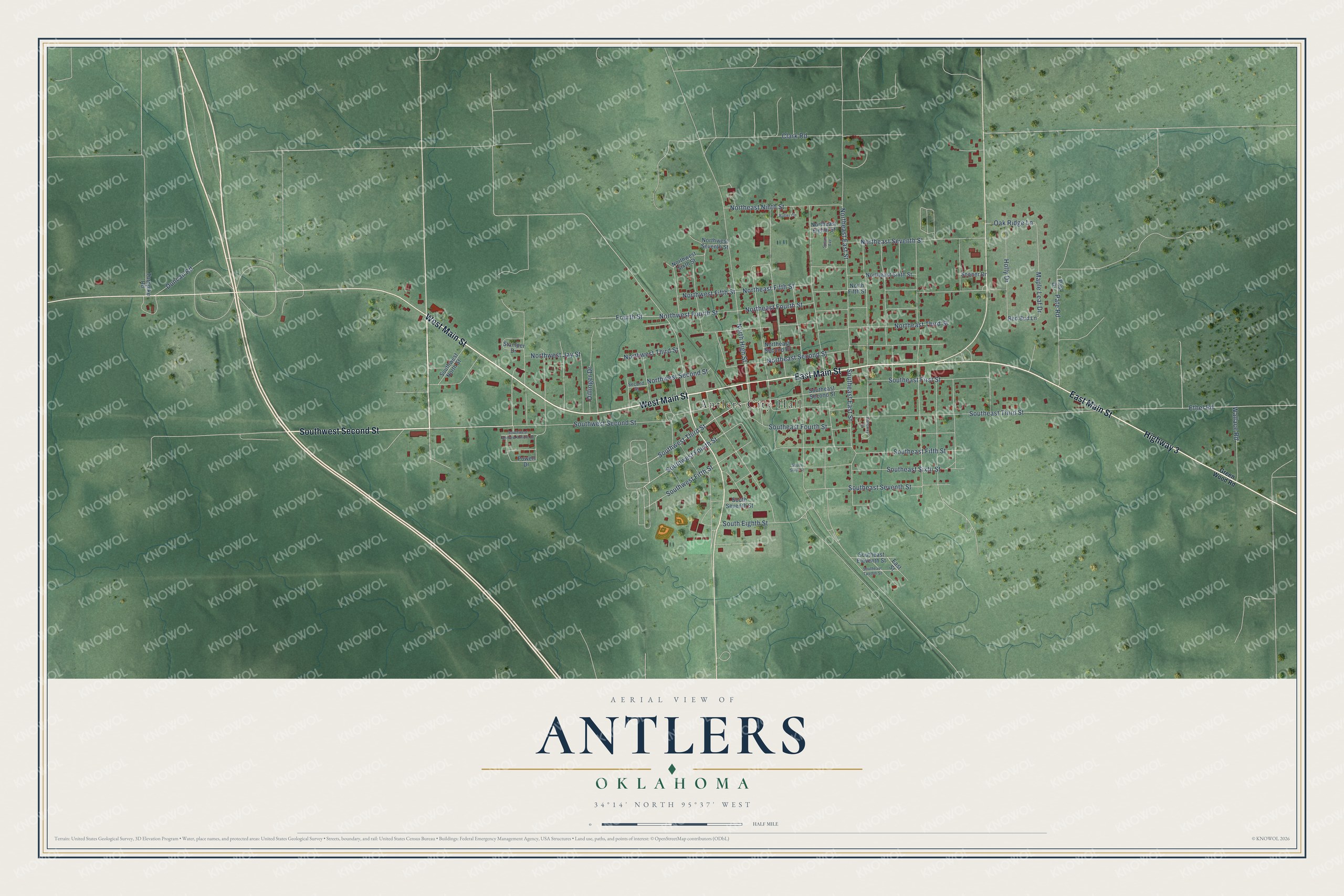 Watermarked full-map preview of Antlers, Oklahoma