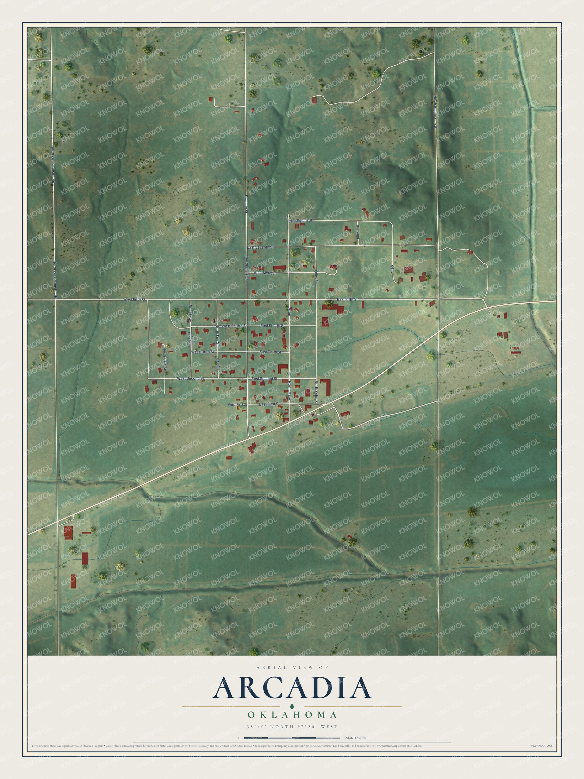 Watermarked full-map preview of Arcadia, Oklahoma