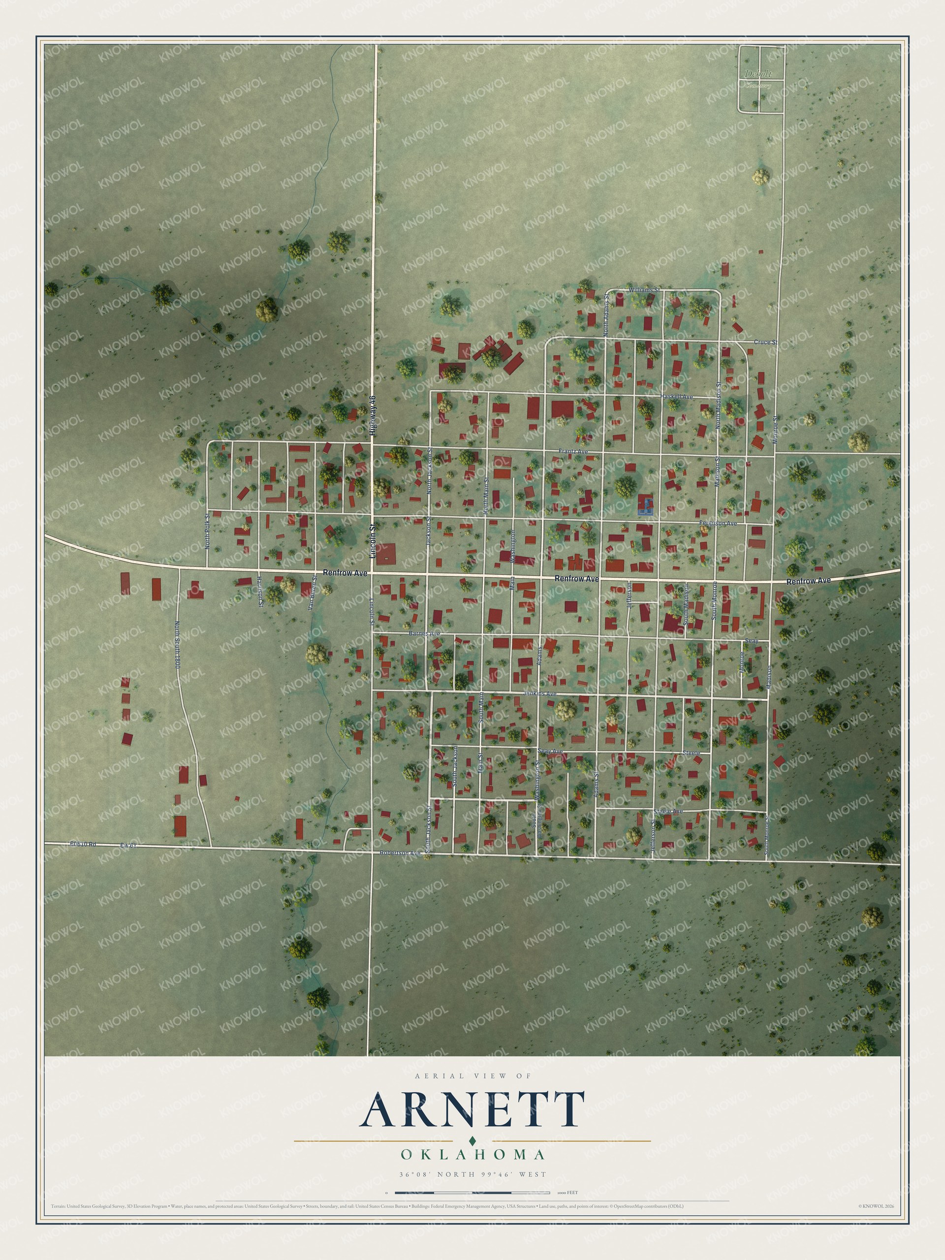 Watermarked full-map preview of Arnett, Oklahoma