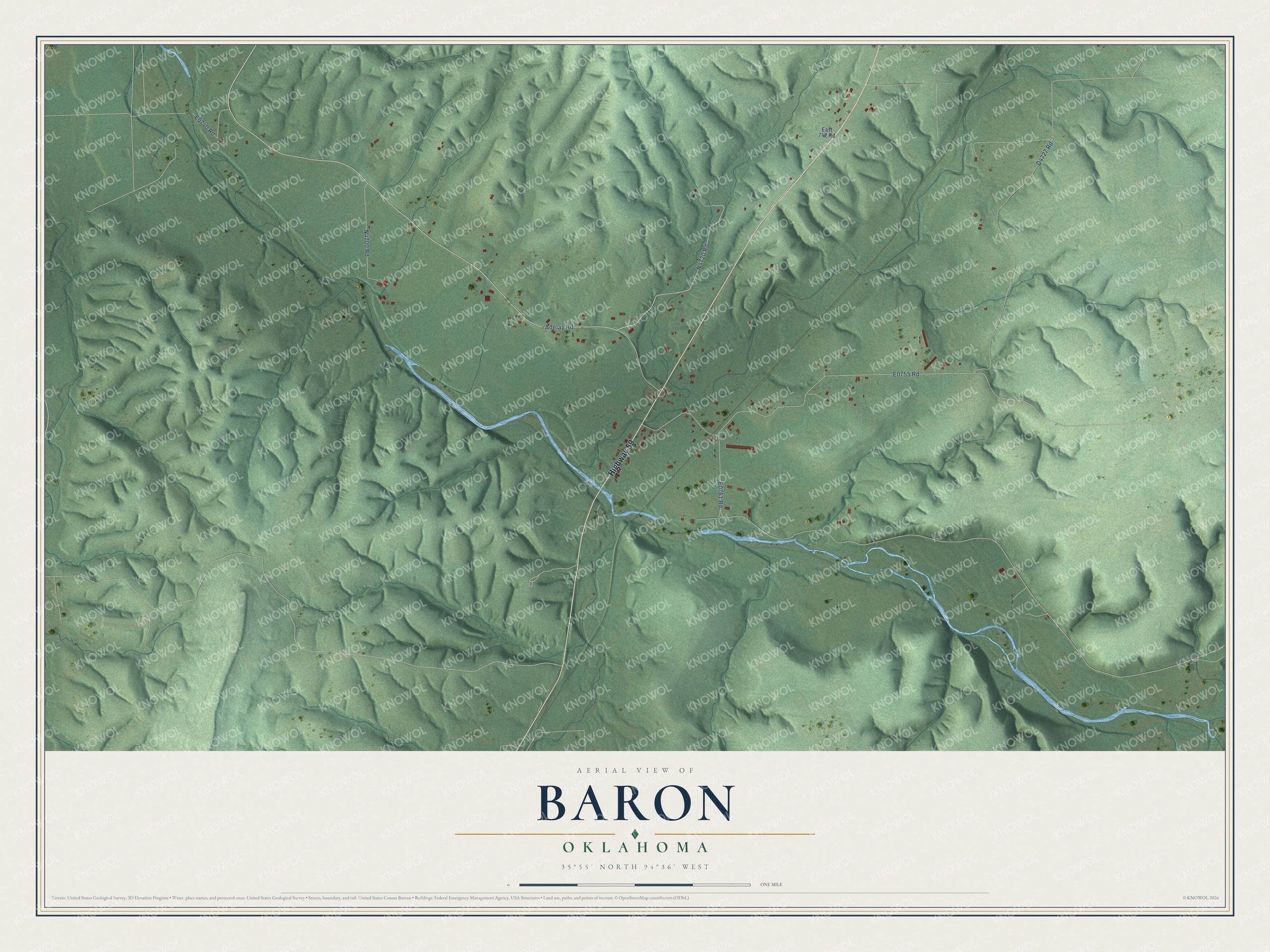 Watermarked full-map preview of Baron, Oklahoma