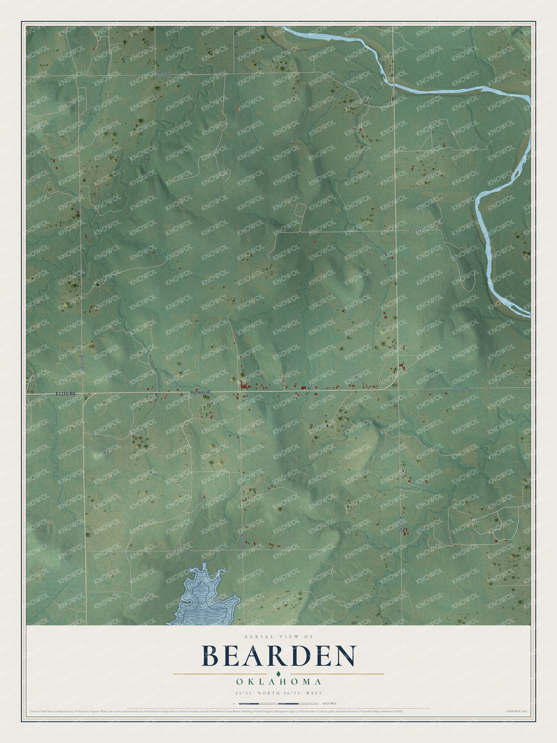 Watermarked full-map preview of Bearden, Oklahoma