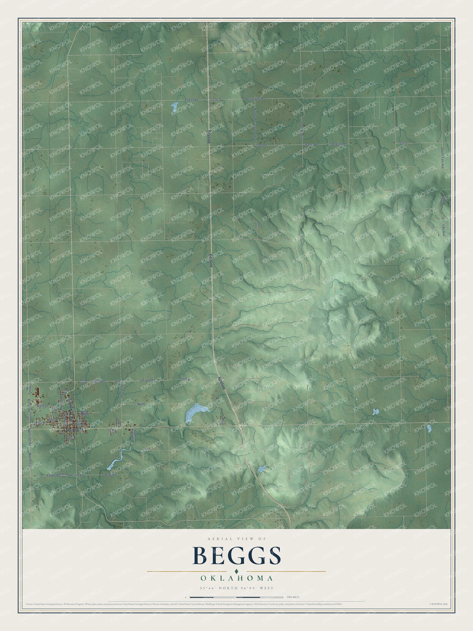 Watermarked full-map preview of Beggs, Oklahoma