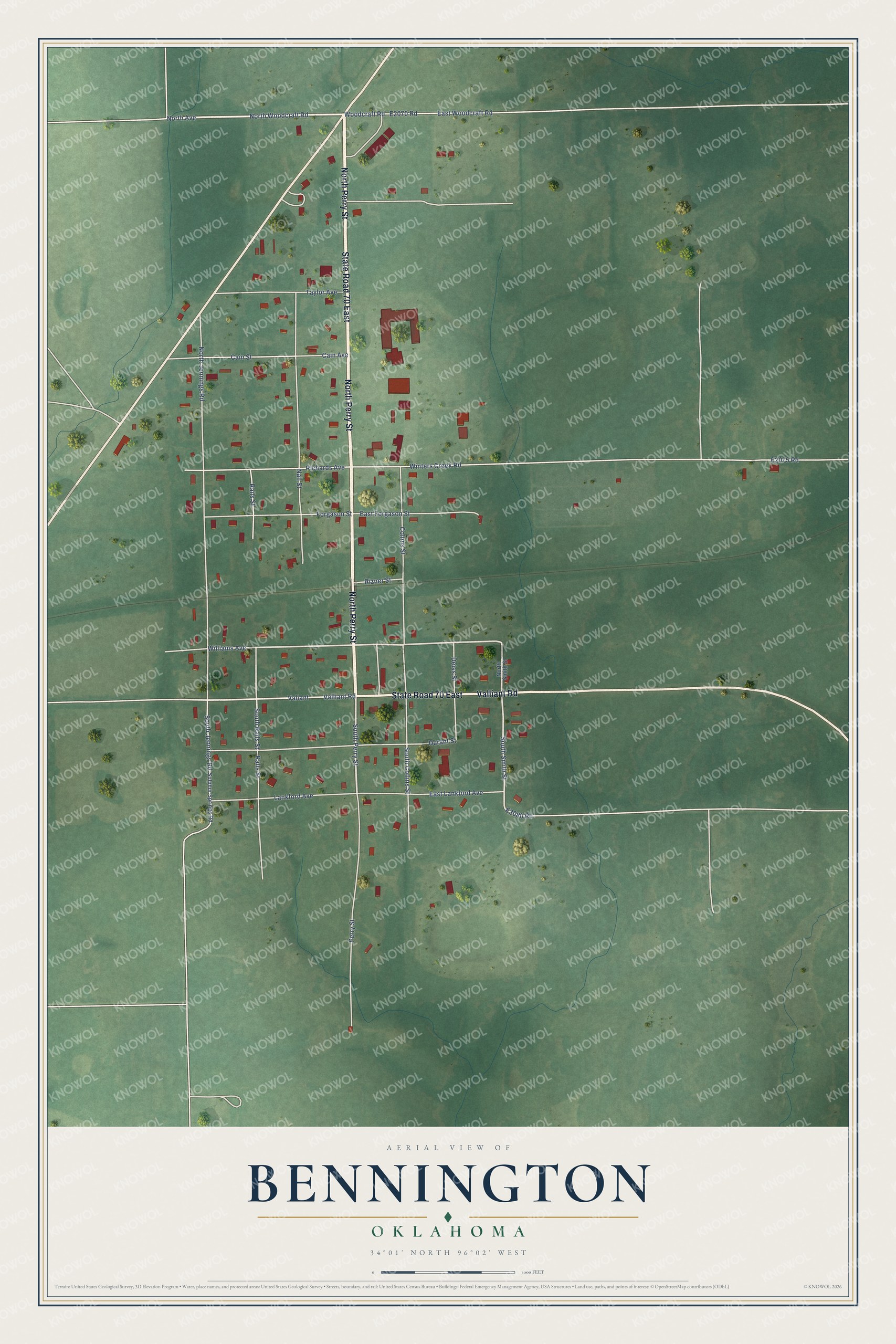 Watermarked full-map preview of Bennington, Oklahoma