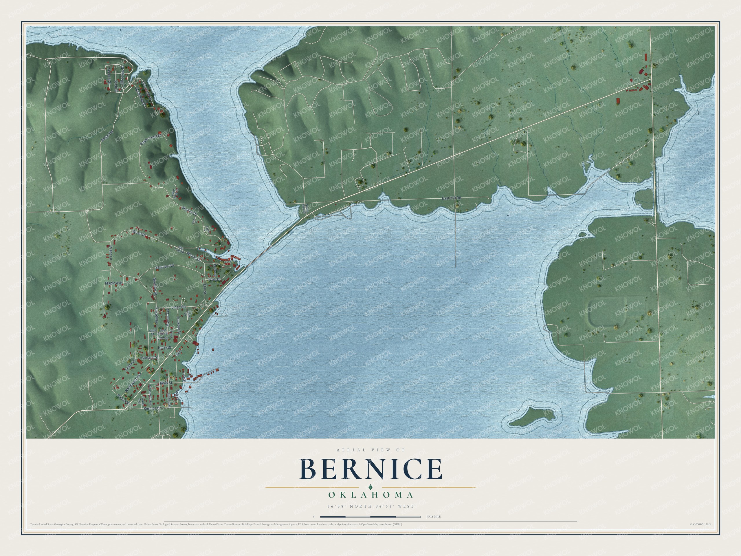 Watermarked full-map preview of Bernice, Oklahoma