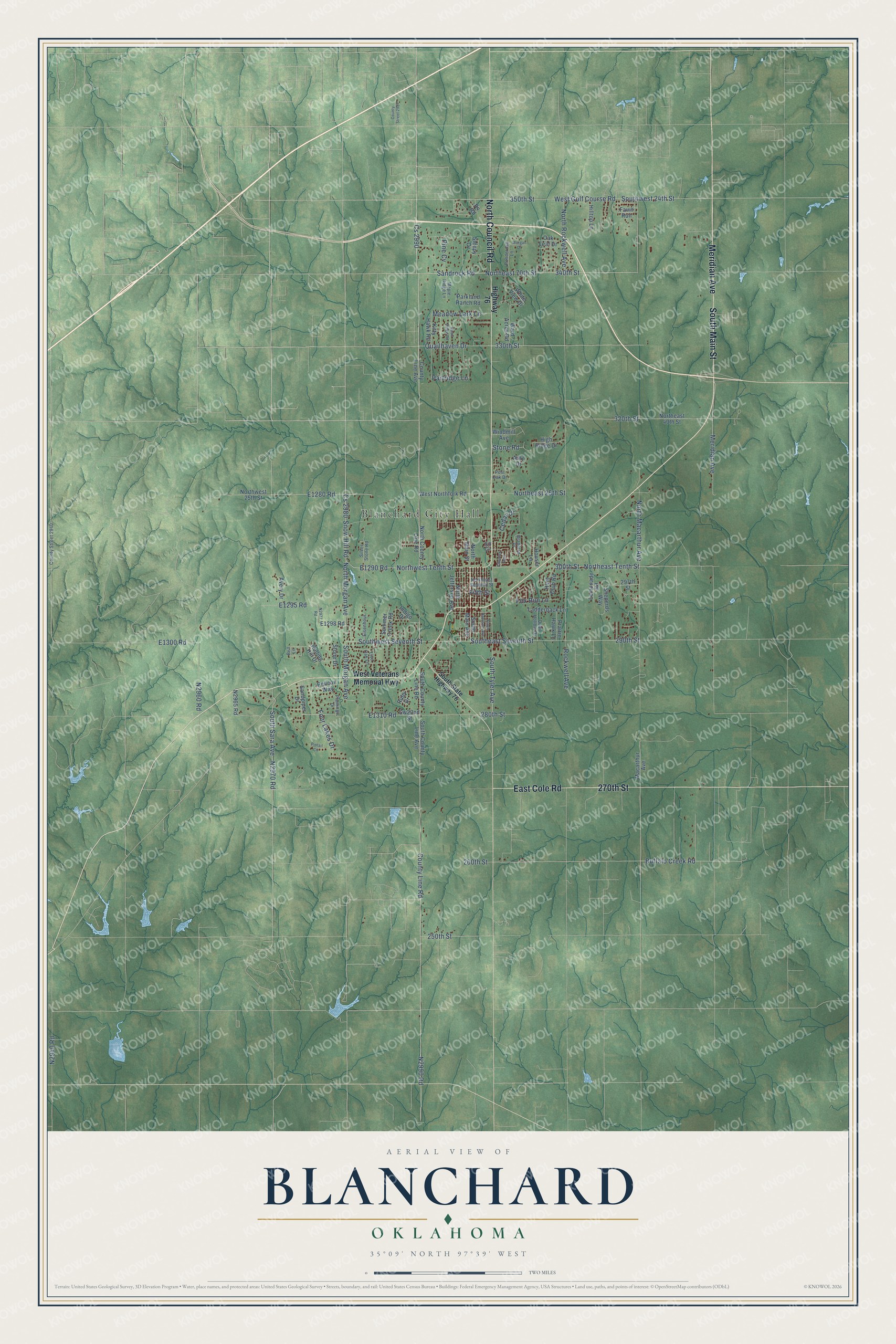 Watermarked full-map preview of Blanchard, Oklahoma