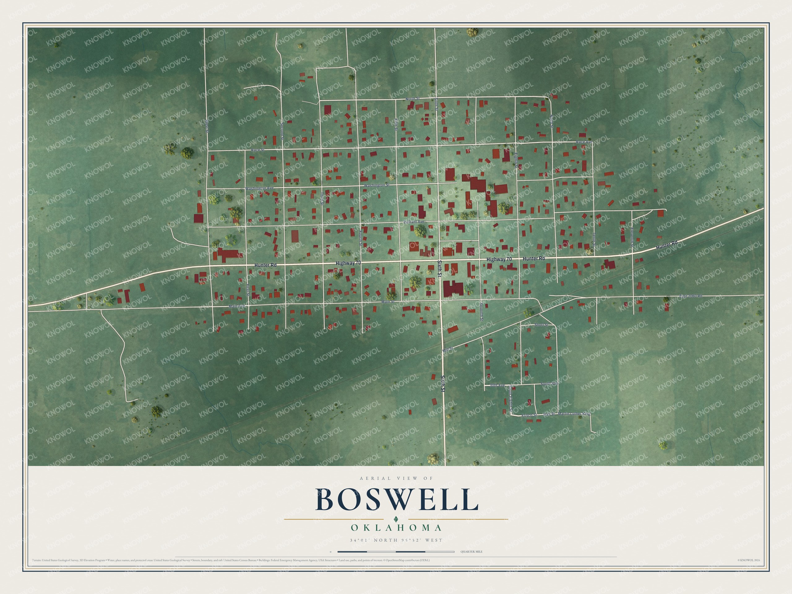 Watermarked full-map preview of Boswell, Oklahoma