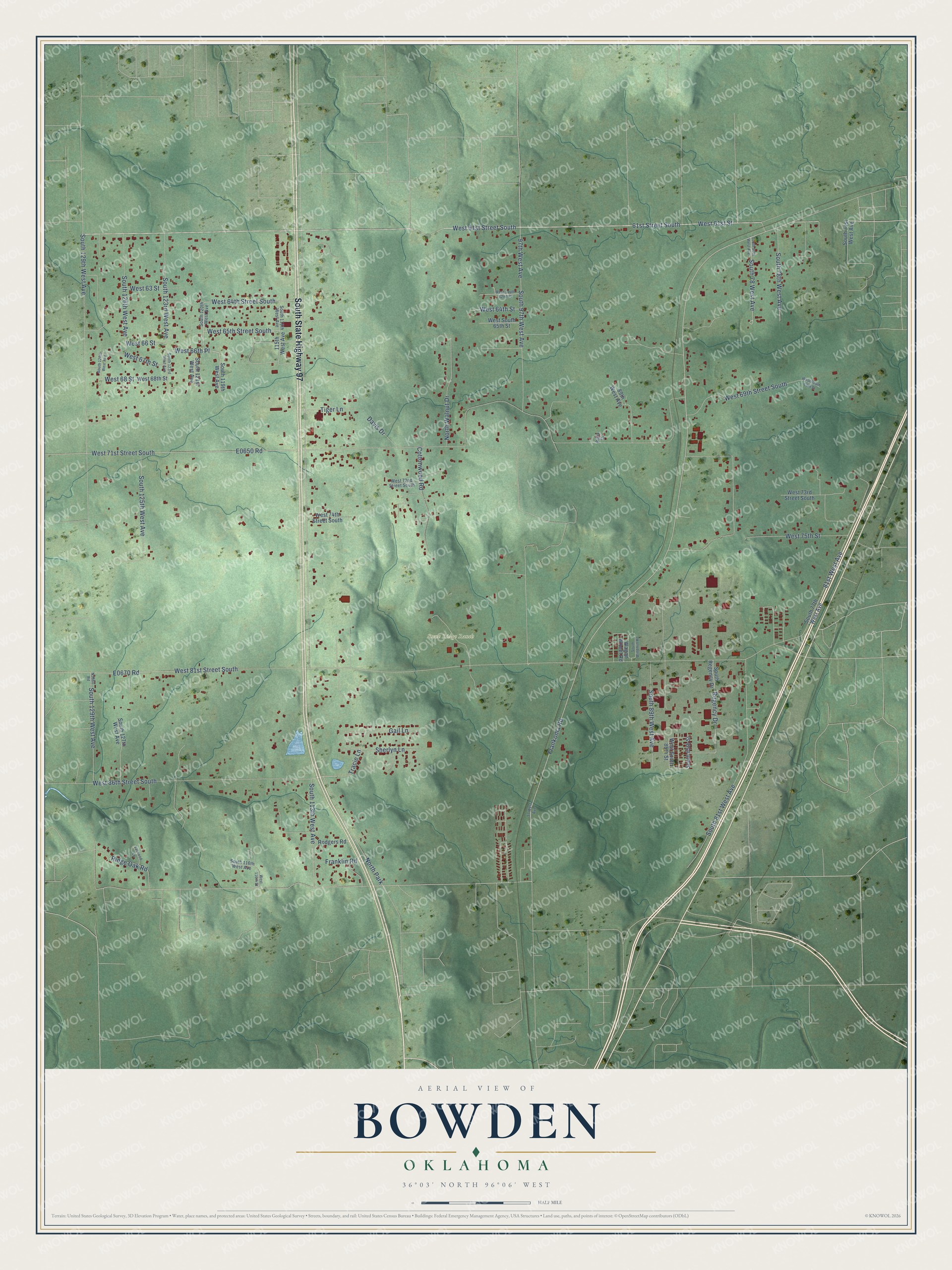 Watermarked full-map preview of Bowden, Oklahoma