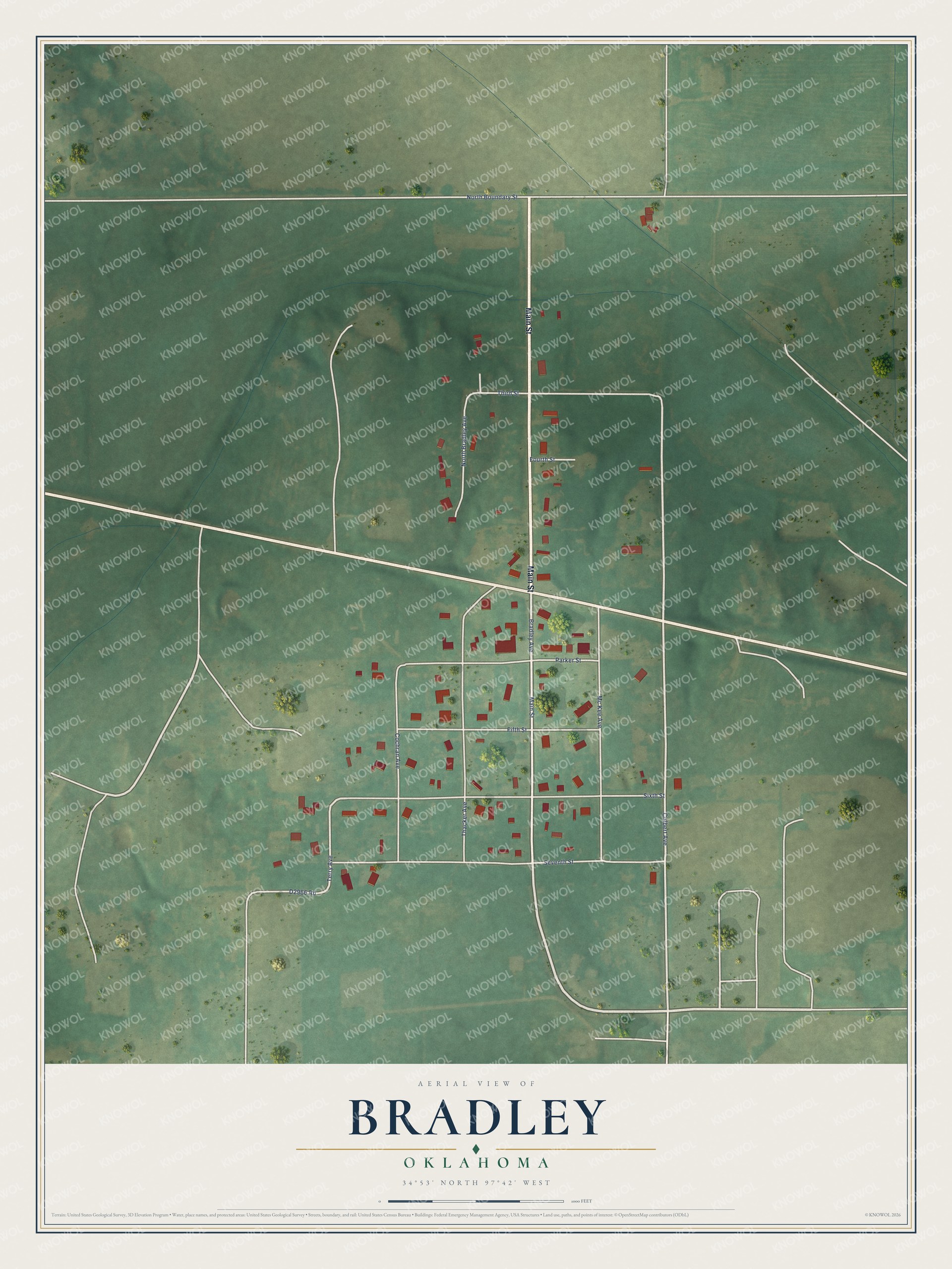 Watermarked full-map preview of Bradley, Oklahoma