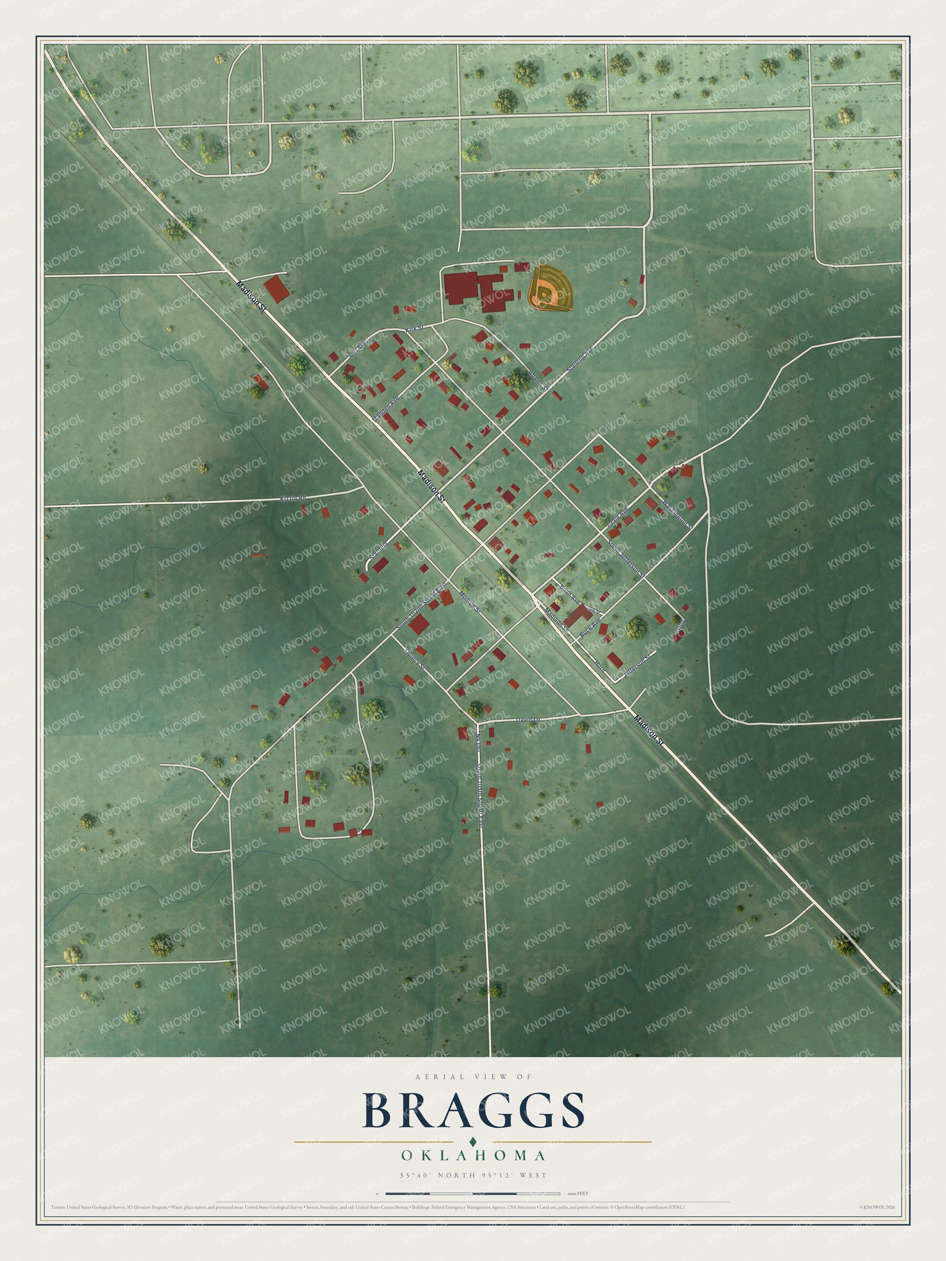 Watermarked full-map preview of Braggs, Oklahoma