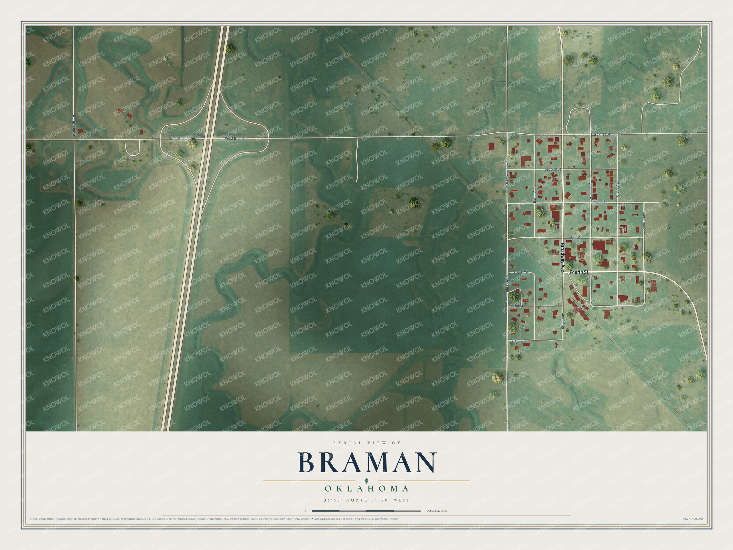 Watermarked full-map preview of Braman, Oklahoma
