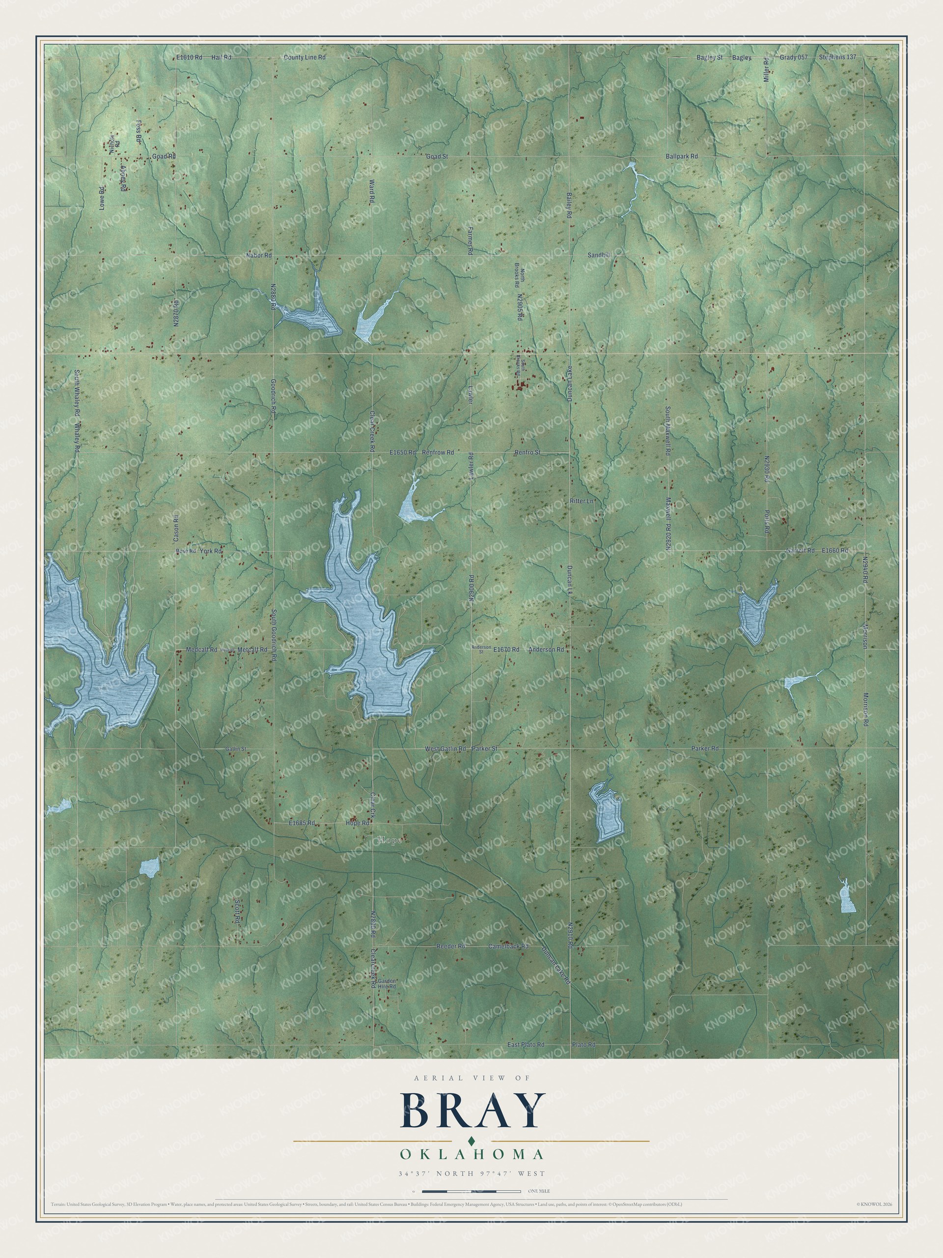 Watermarked full-map preview of Bray, Oklahoma