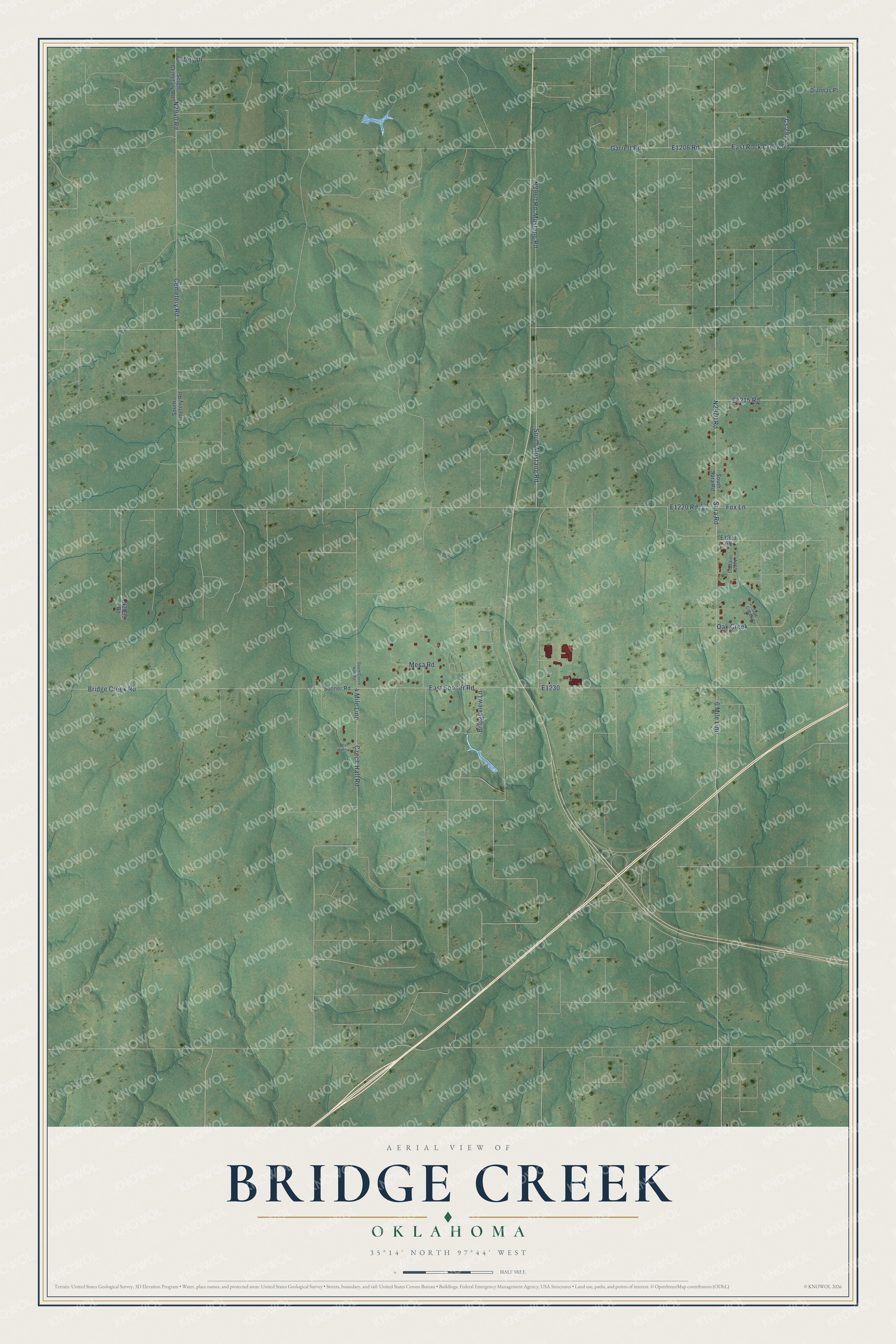 Watermarked full-map preview of Bridge Creek, Oklahoma