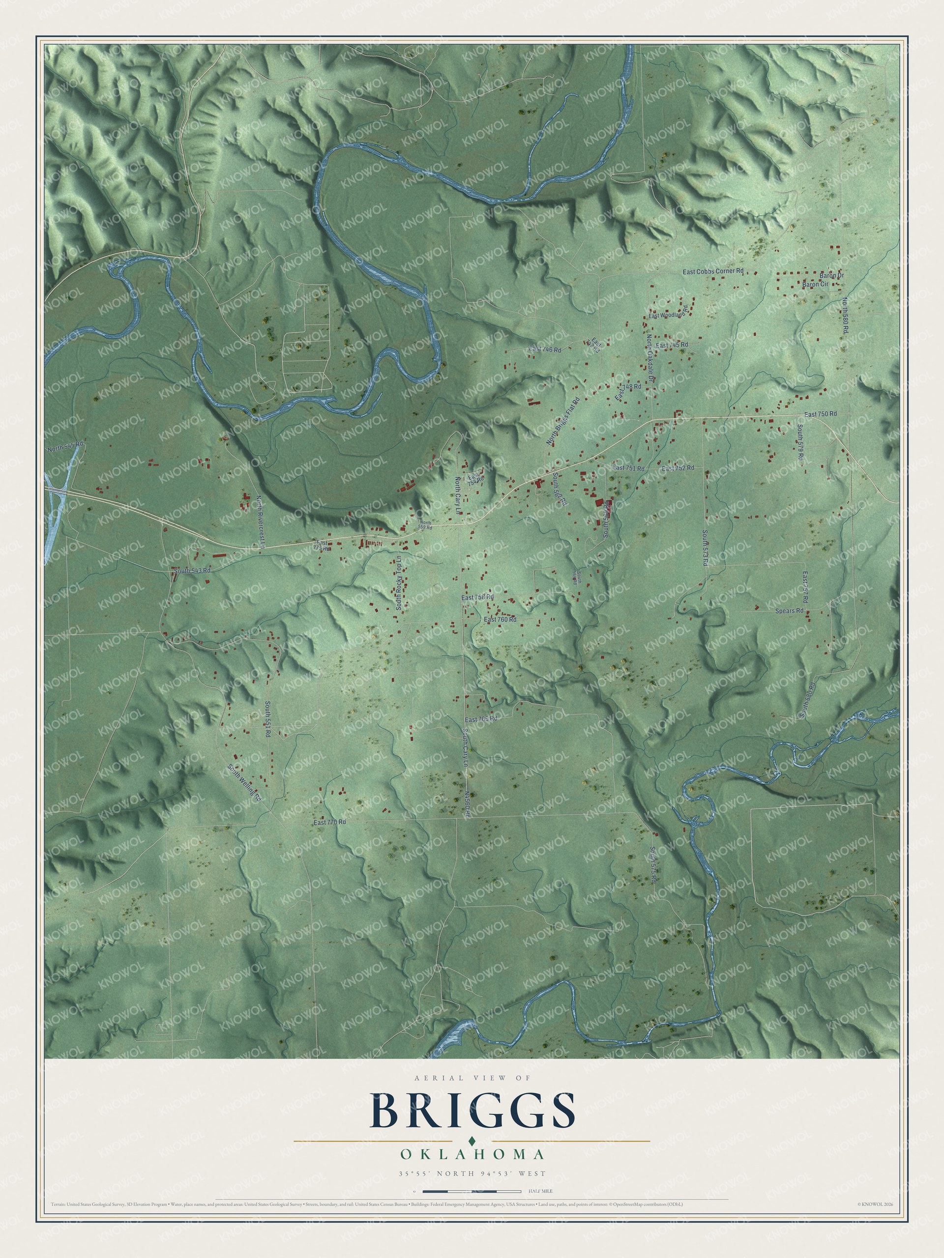 Watermarked full-map preview of Briggs, Oklahoma
