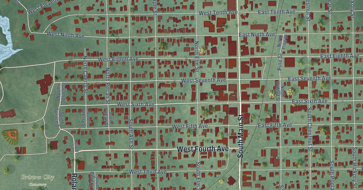 Map of Bristow, Oklahoma in 2026