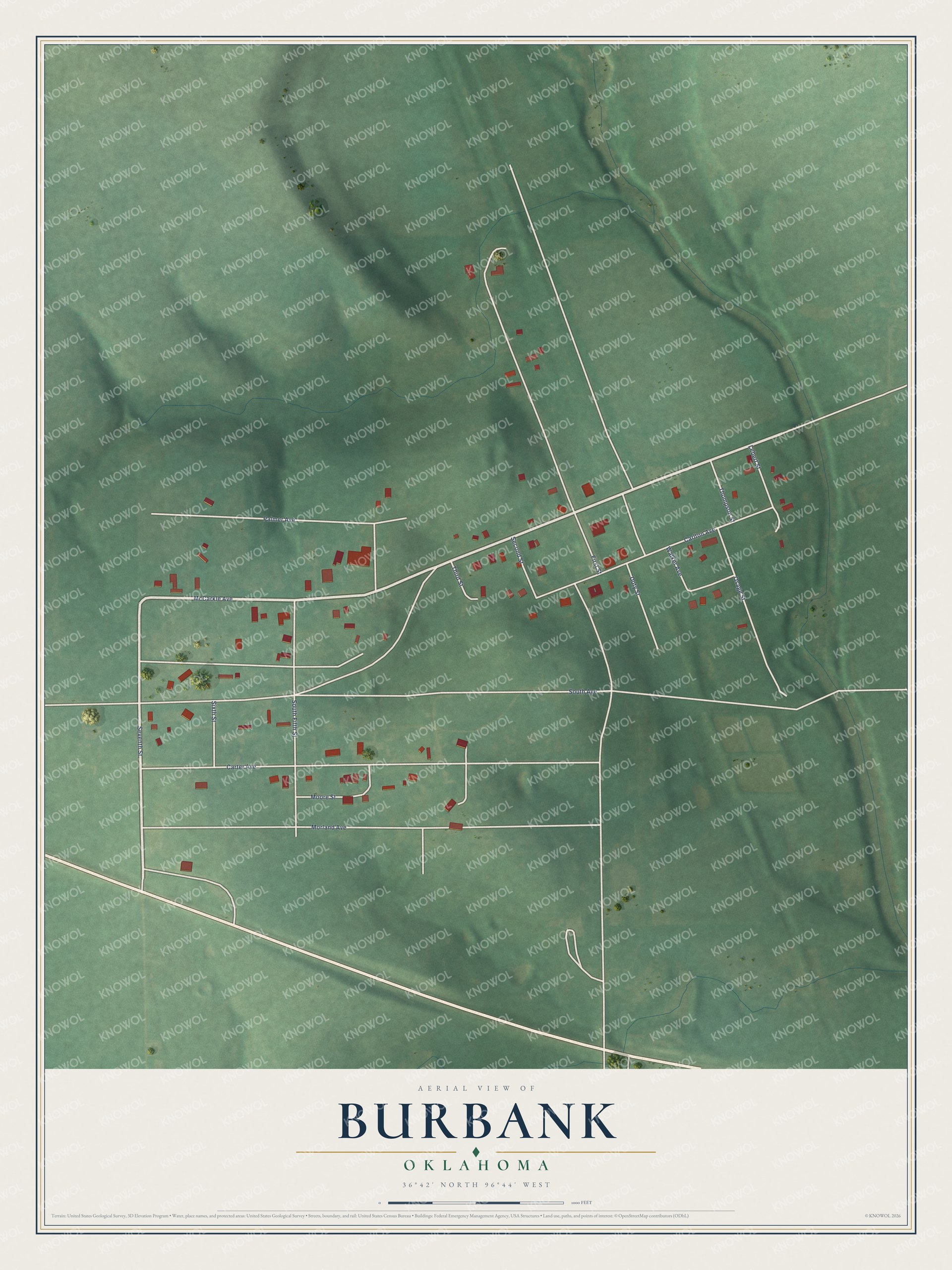 Watermarked full-map preview of Burbank, Oklahoma