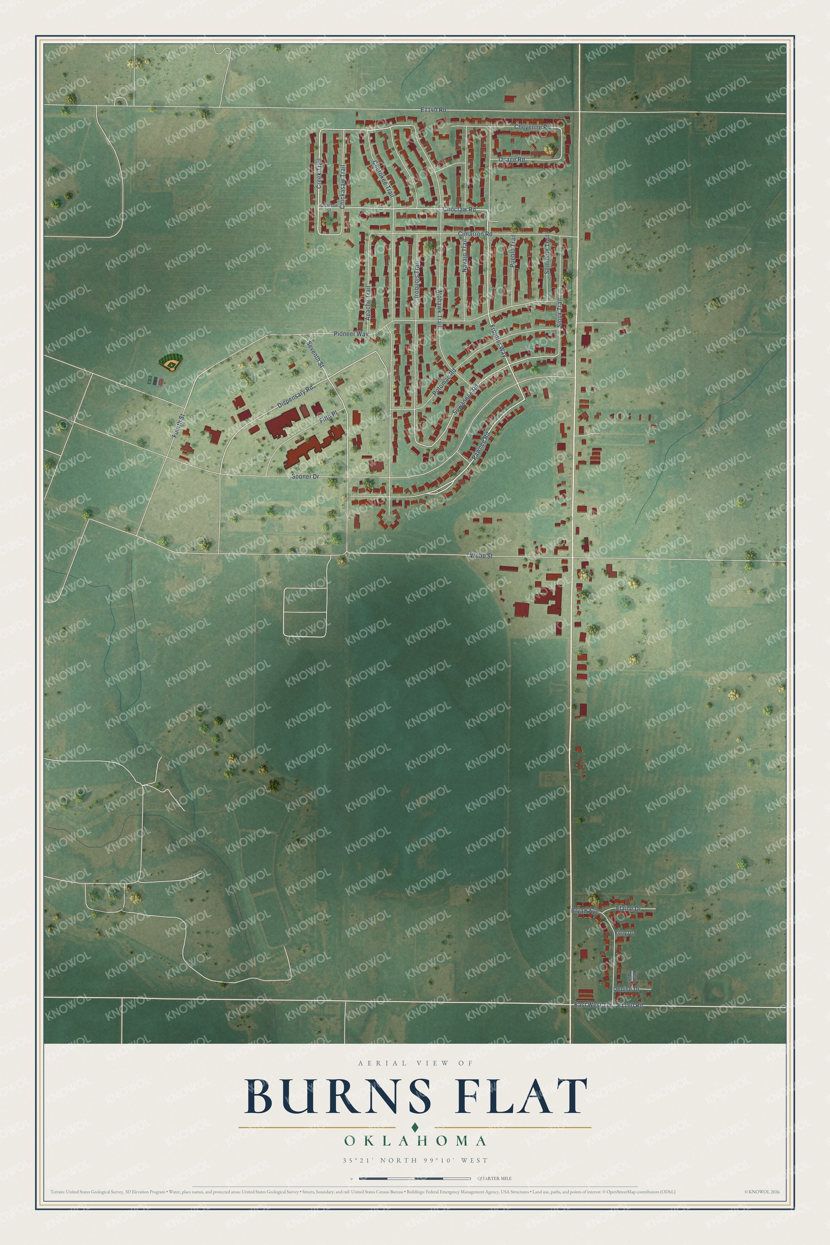Watermarked full-map preview of Burns Flat, Oklahoma