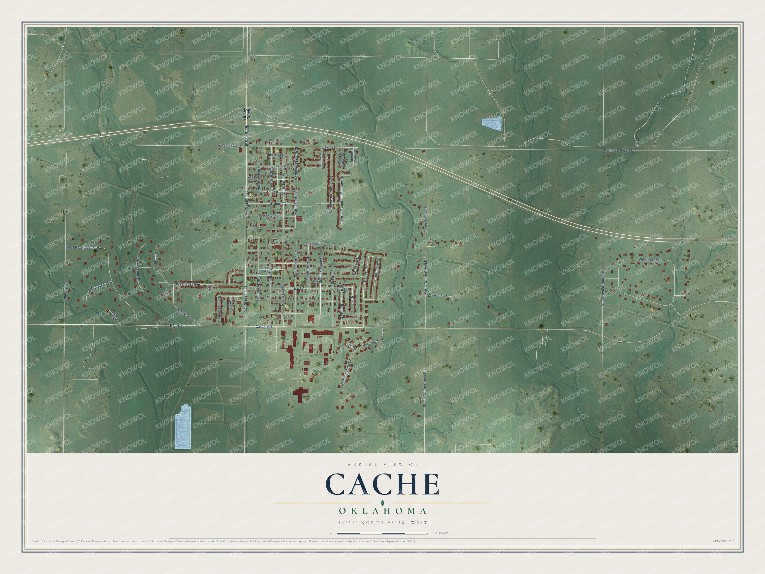 Watermarked full-map preview of Cache, Oklahoma