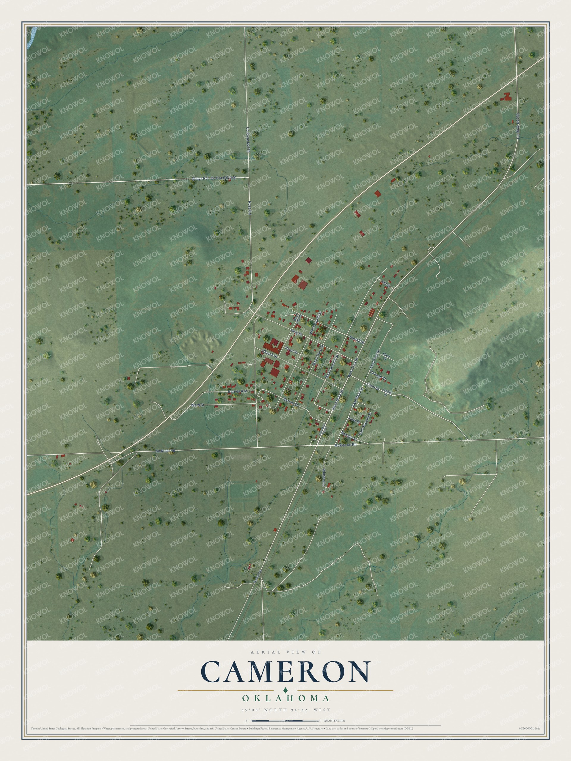 Watermarked full-map preview of Cameron, Oklahoma