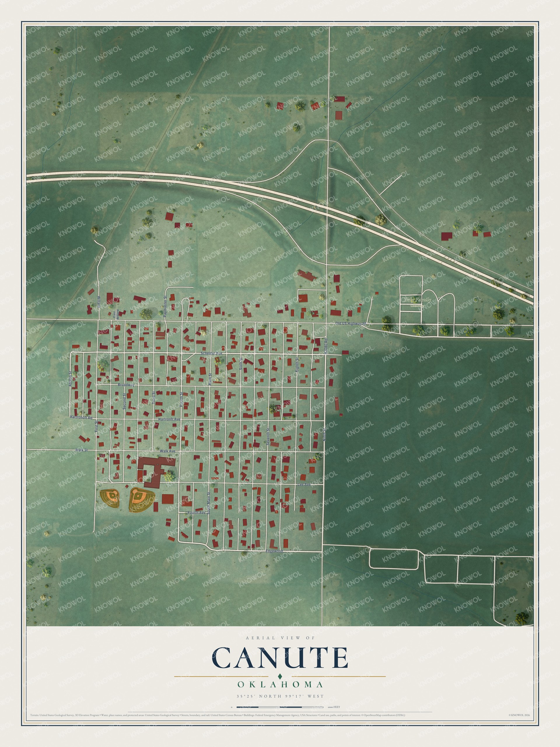 Watermarked full-map preview of Canute, Oklahoma