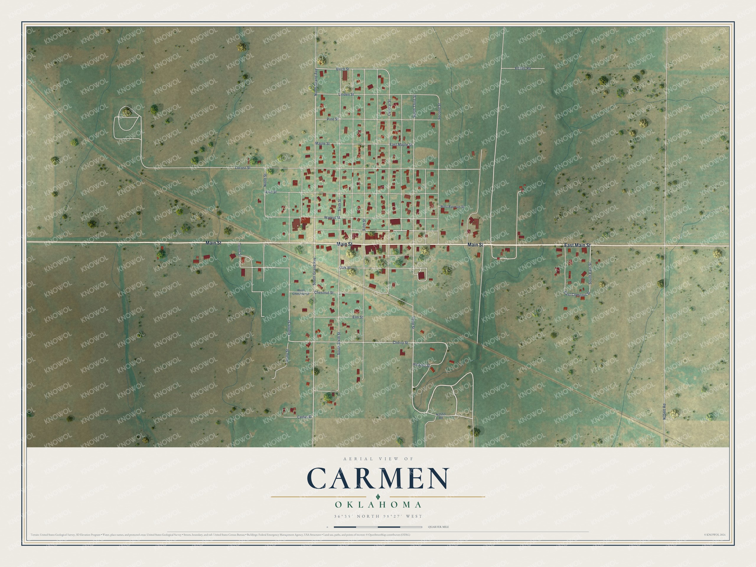 Watermarked full-map preview of Carmen, Oklahoma