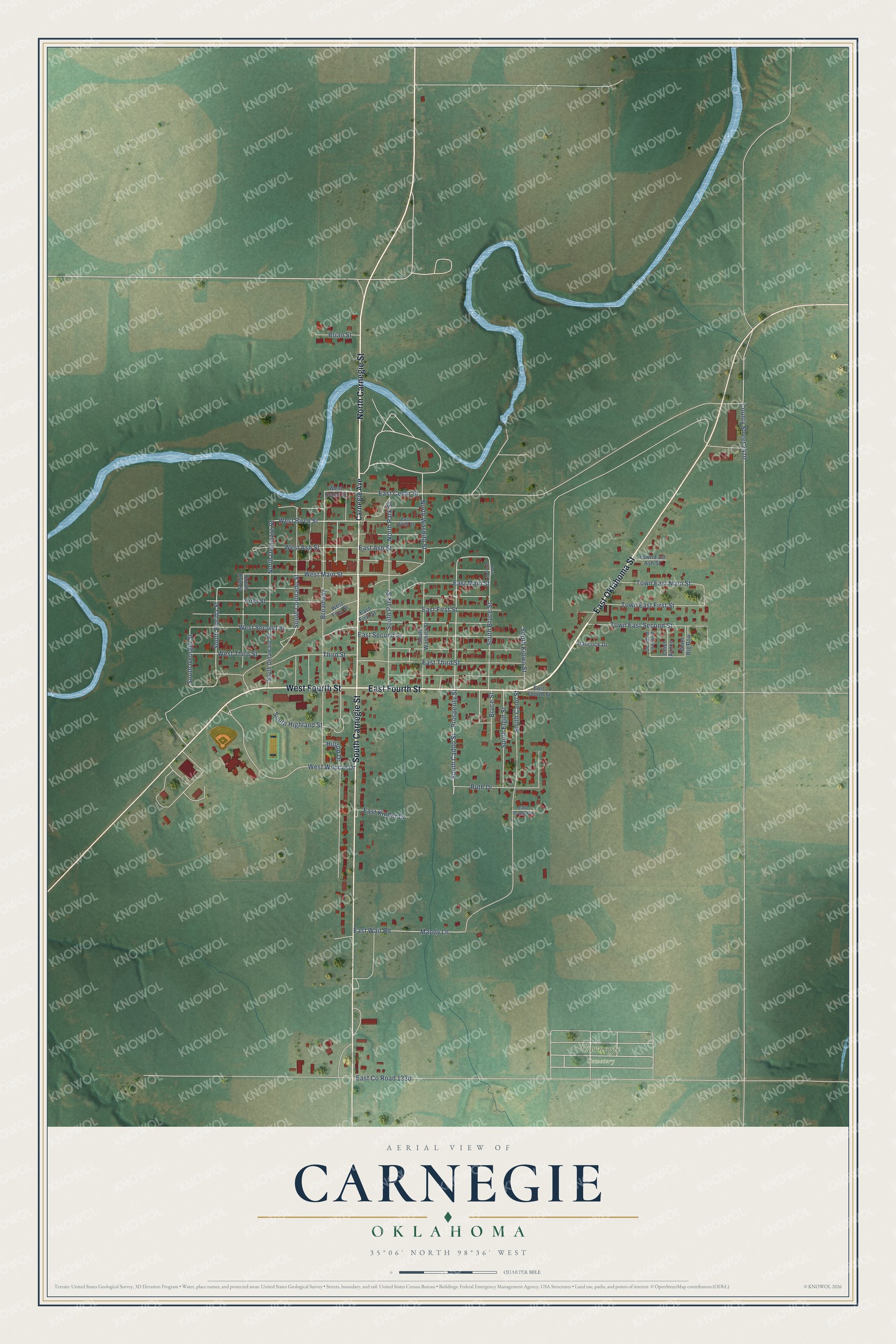 Watermarked full-map preview of Carnegie, Oklahoma