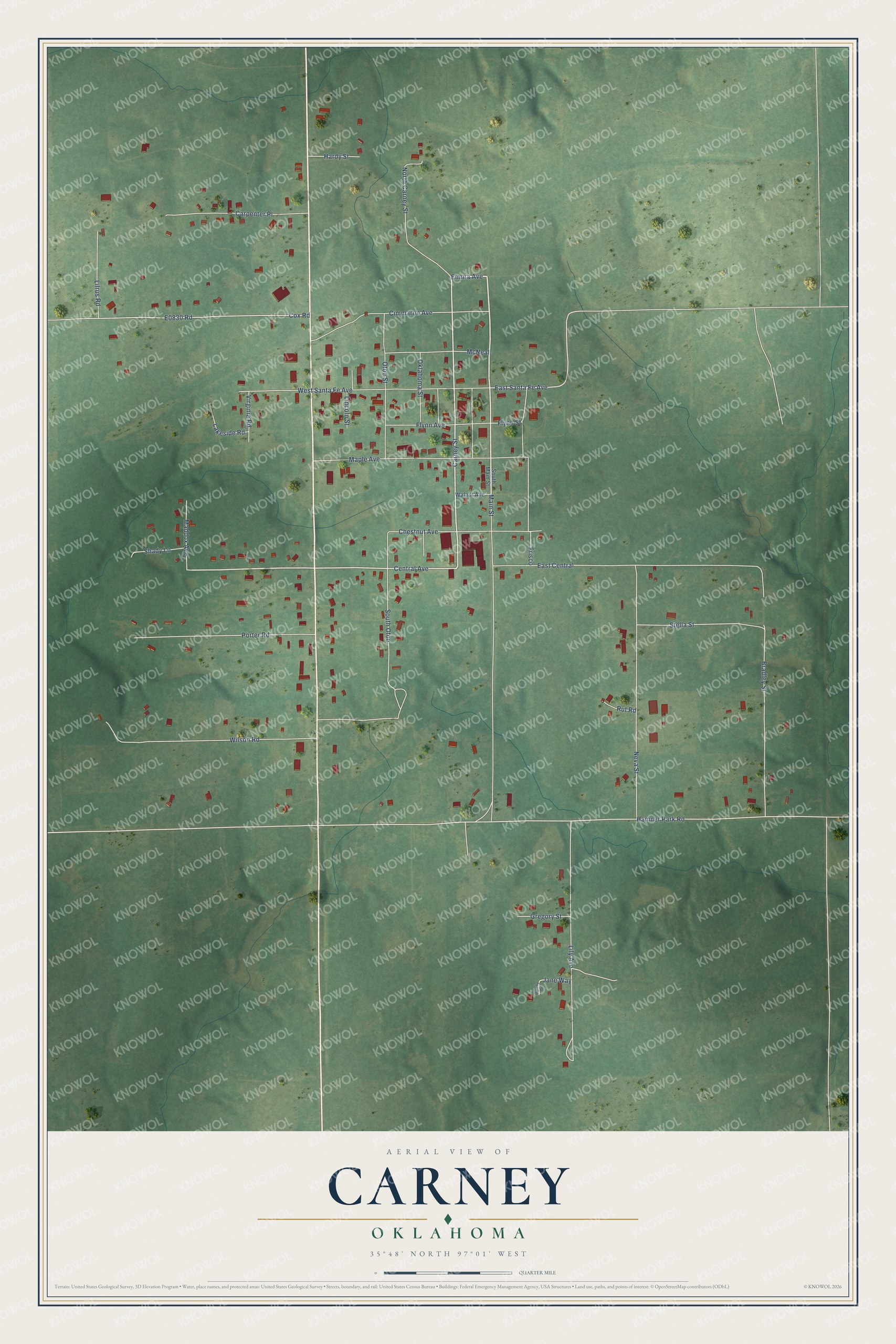 Watermarked full-map preview of Carney, Oklahoma