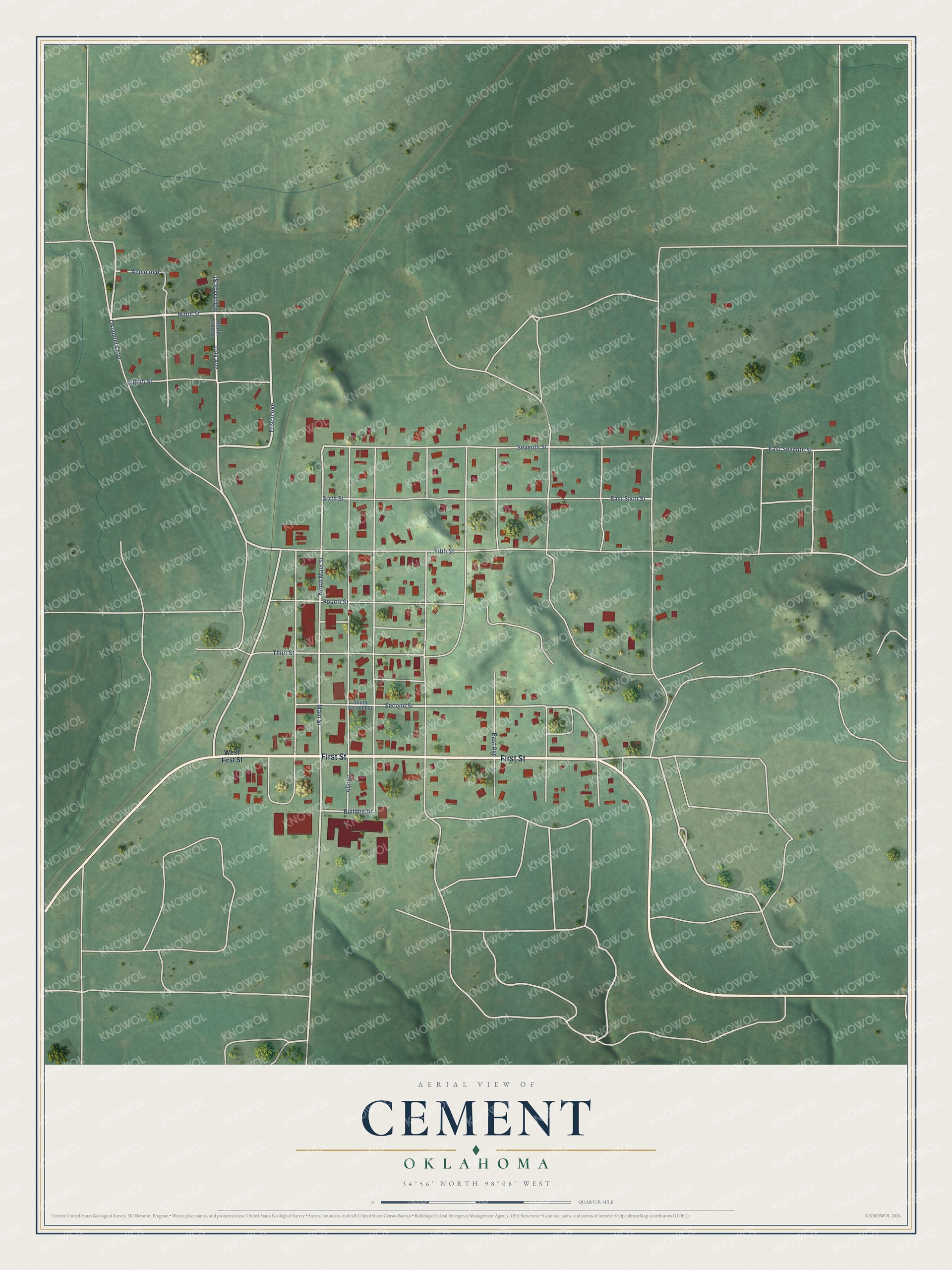 Watermarked full-map preview of Cement, Oklahoma