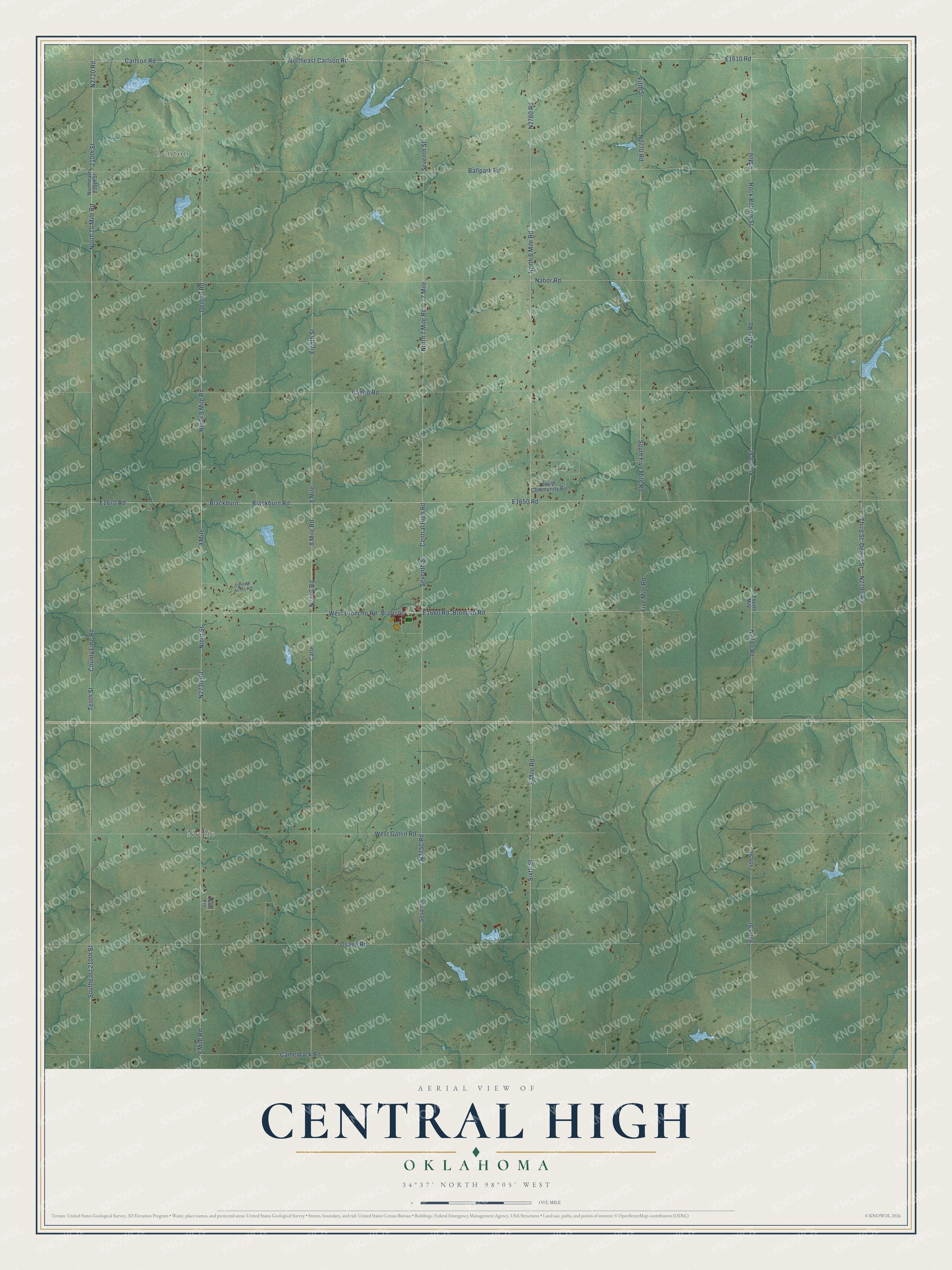 Watermarked full-map preview of Central High, Oklahoma